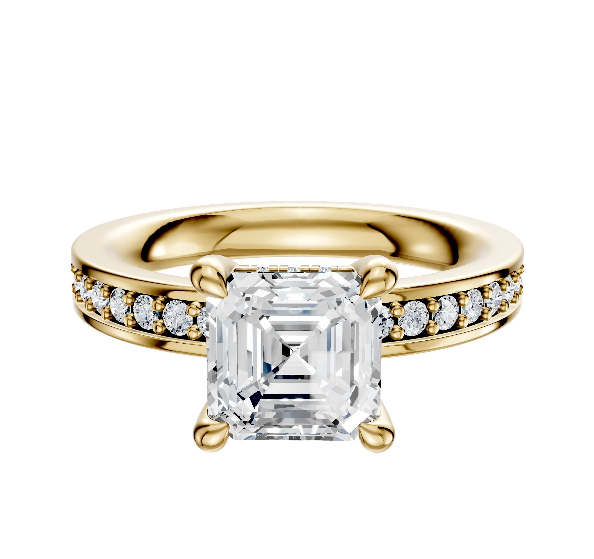 14K Yellow Gold 4 Prong Hidden Halo Classic Flat 1-Row-Pave 2.5mm Engagement Ring sold by Promise By Effy