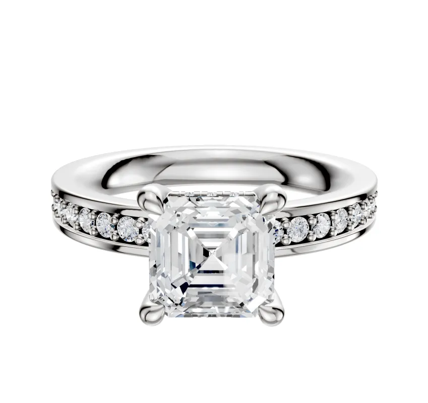 14K White Gold 4 Prong Hidden Halo Classic Flat 1-Row-Pave 2.5mm Engagement Ring sold by Promise By Effy