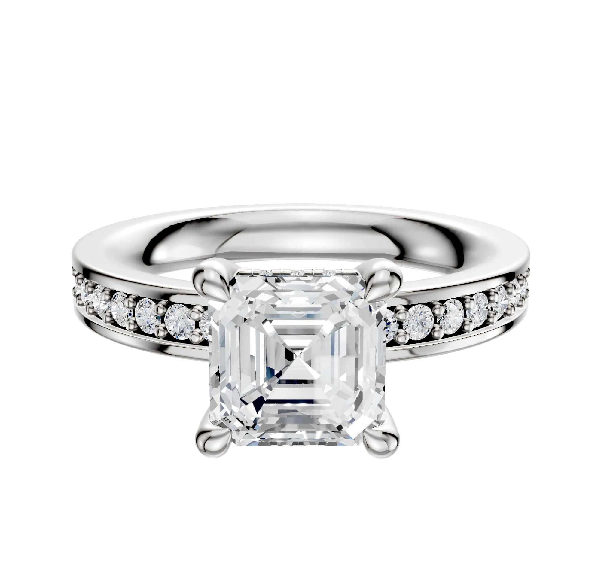 18K White Gold 4 Prong Hidden Halo Classic Flat 1-Row-Pave 2.5mm Engagement Ring sold by Promise By Effy