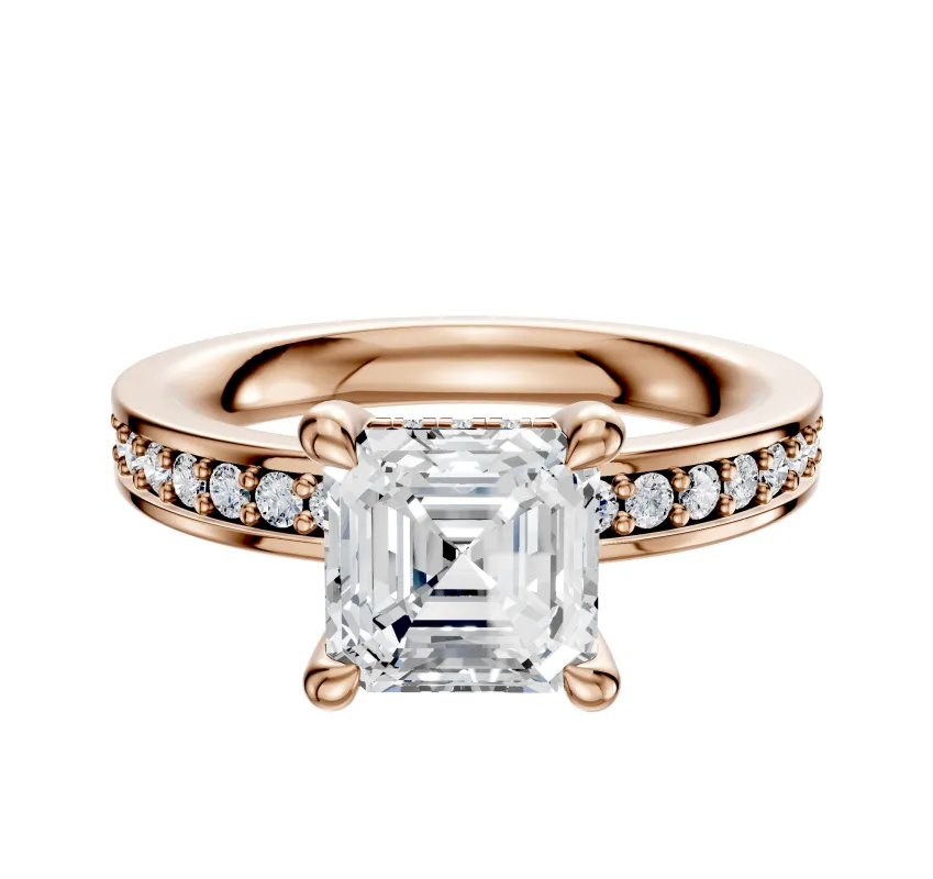 14K Rose Gold 4 Prong Hidden Halo Classic Flat 1-Row-Pave 2.5mm Engagement Ring sold by Promise By Effy