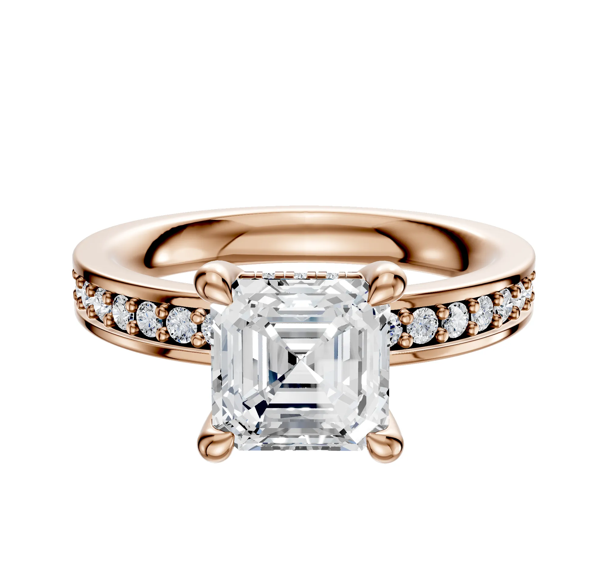 18K Rose Gold 4 Prong Hidden Halo Classic Flat 1-Row-Pave 2.5mm Engagement Ring sold by Promise By Effy