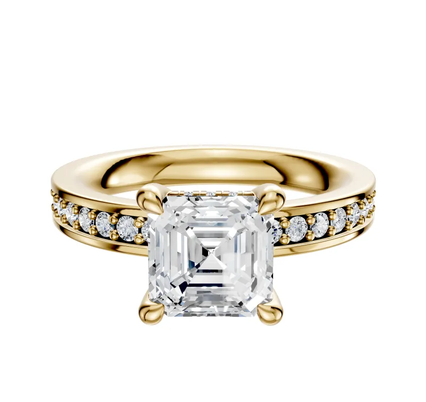 18K Yellow Gold 4 Prong Hidden Halo Classic Flat 1-Row-Pave 2.5mm Engagement Ring sold by Promise By Effy