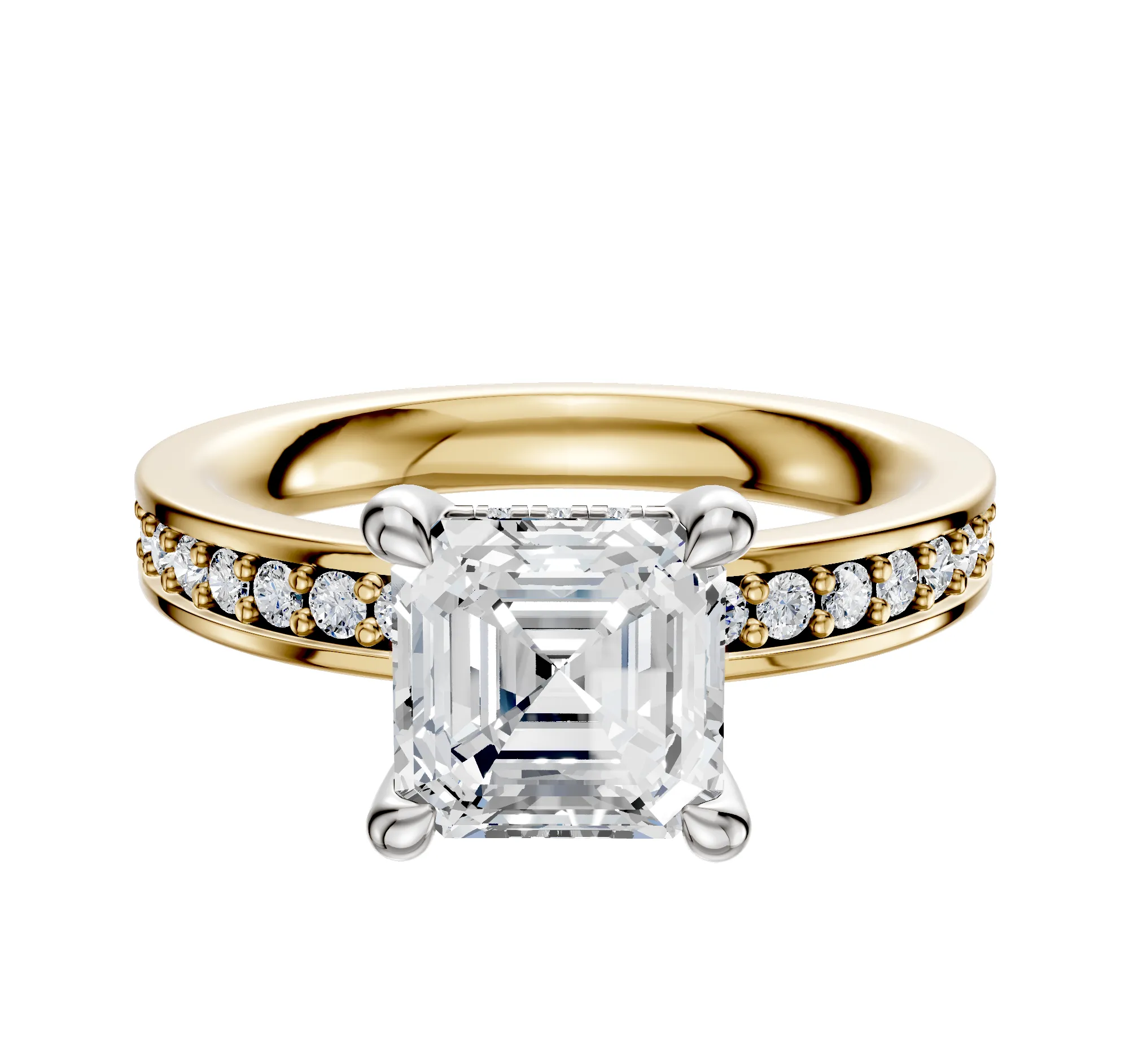 18K Two Tone 4 Prong Hidden Halo Classic Flat 1-Row-Pave 2.5mm Engagement Ring sold by Promise By Effy