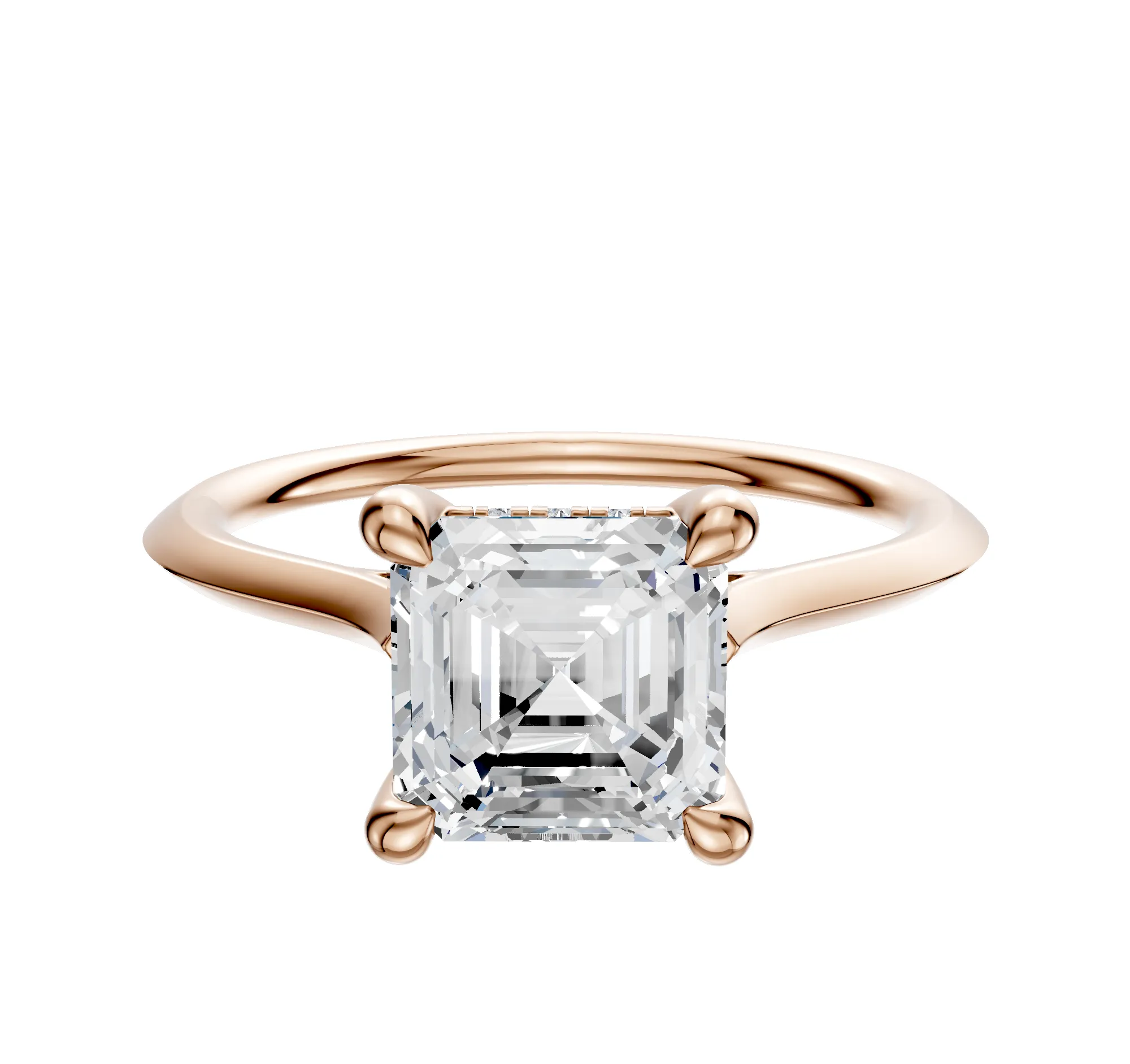 14K Rose Gold 4 Prong Hidden Halo Cathedral Knife Edge 1.5mm Engagement Ring sold by Promise By Effy