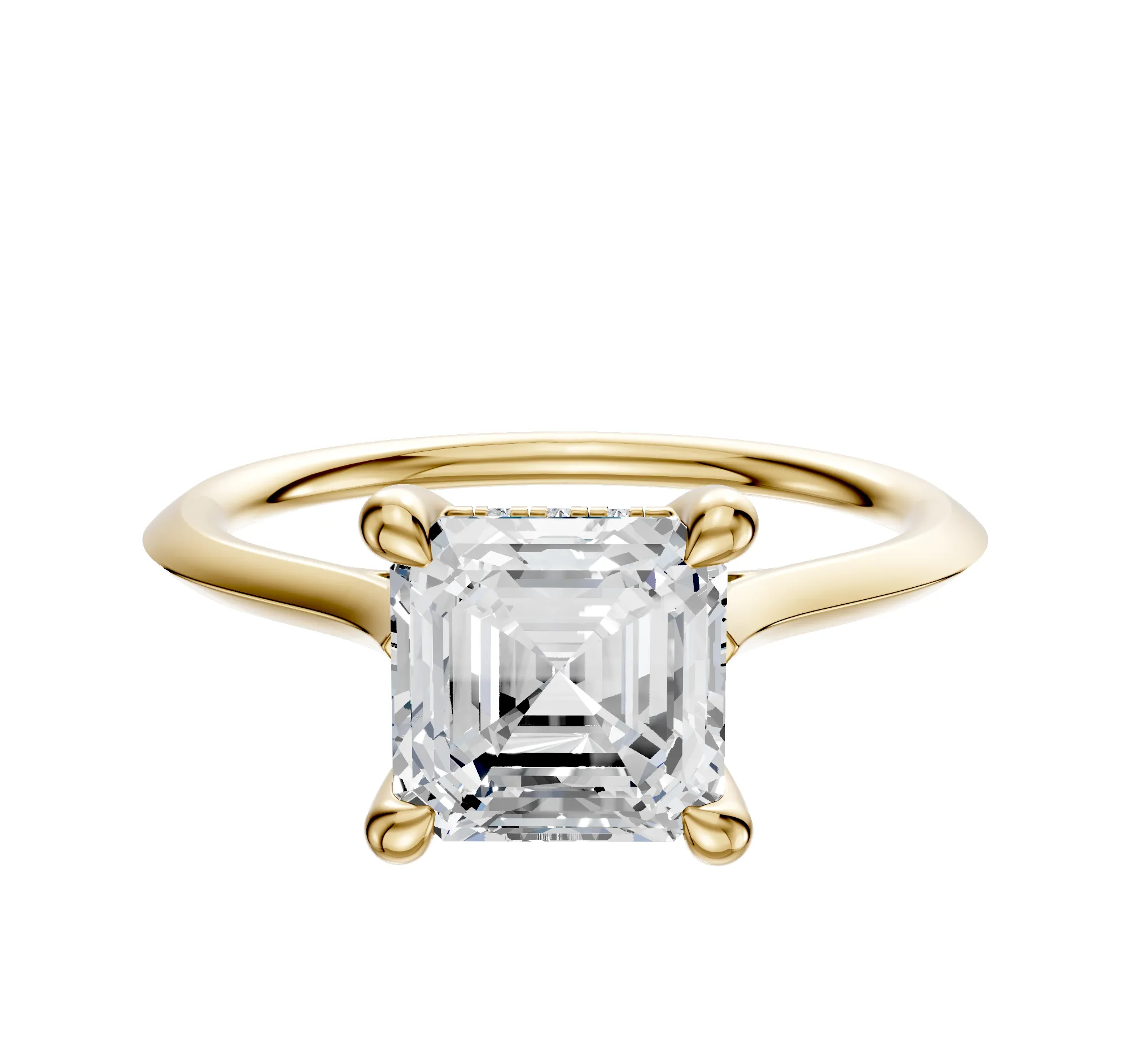 14K Yellow Gold 4 Prong Hidden Halo Cathedral Knife Edge 1.5mm Engagement Ring sold by Promise By Effy