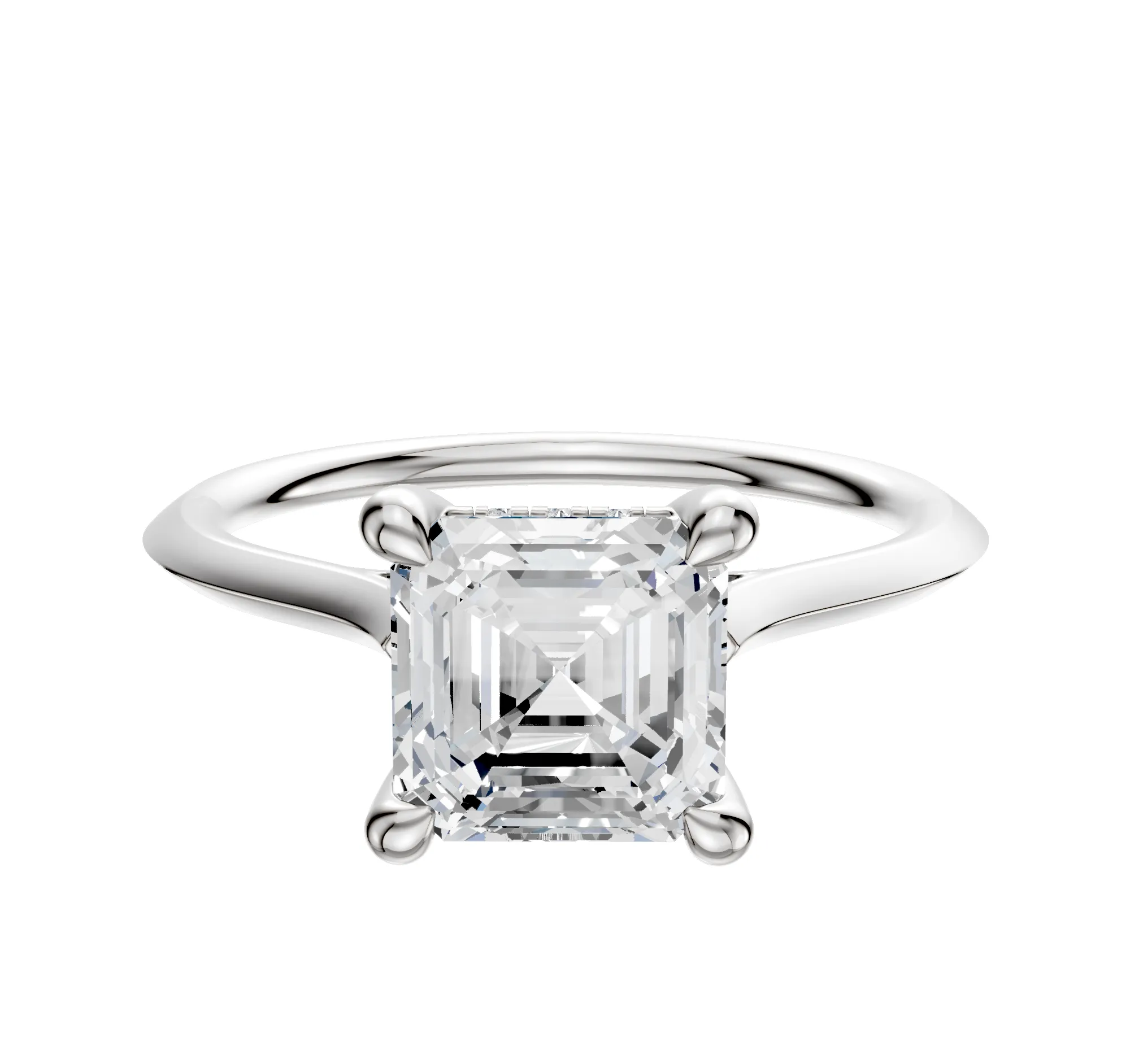 18K White Gold 4 Prong Hidden Halo Cathedral Knife Edge 1.5mm Engagement Ring sold by Promise By Effy