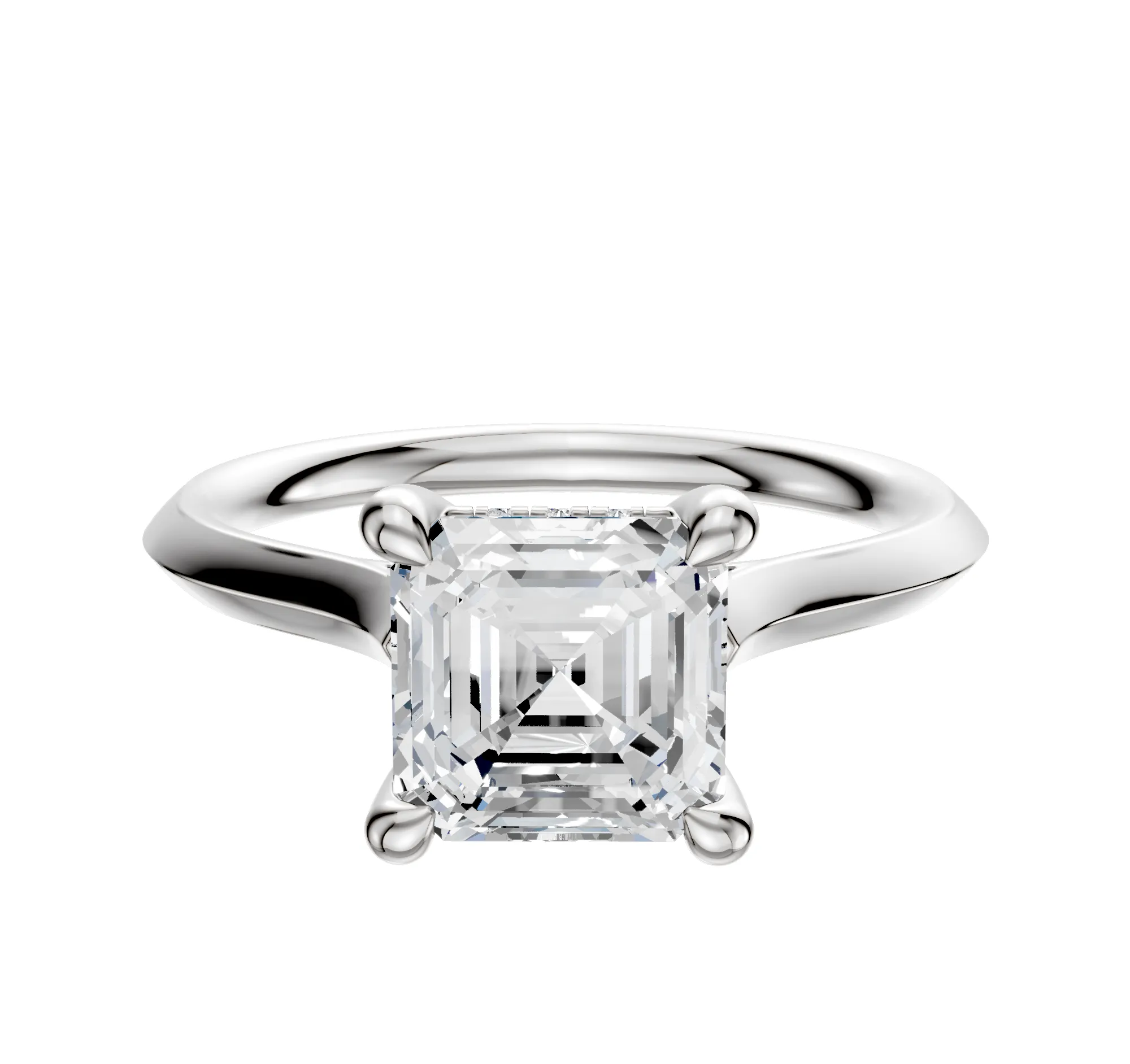 14K White Gold 4 Prong Hidden Halo Cathedral Knife Edge 2.0mm Engagement Ring sold by Promise By Effy