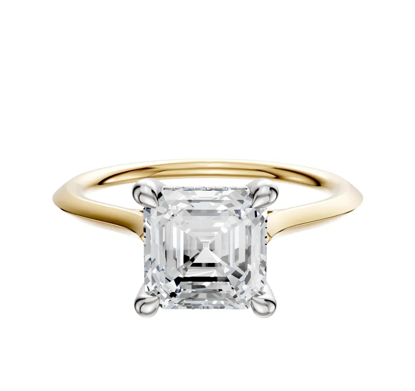 18K Two Tone 4 Prong Hidden Halo Cathedral Knife Edge 1.5mm Engagement Ring sold by Promise By Effy
