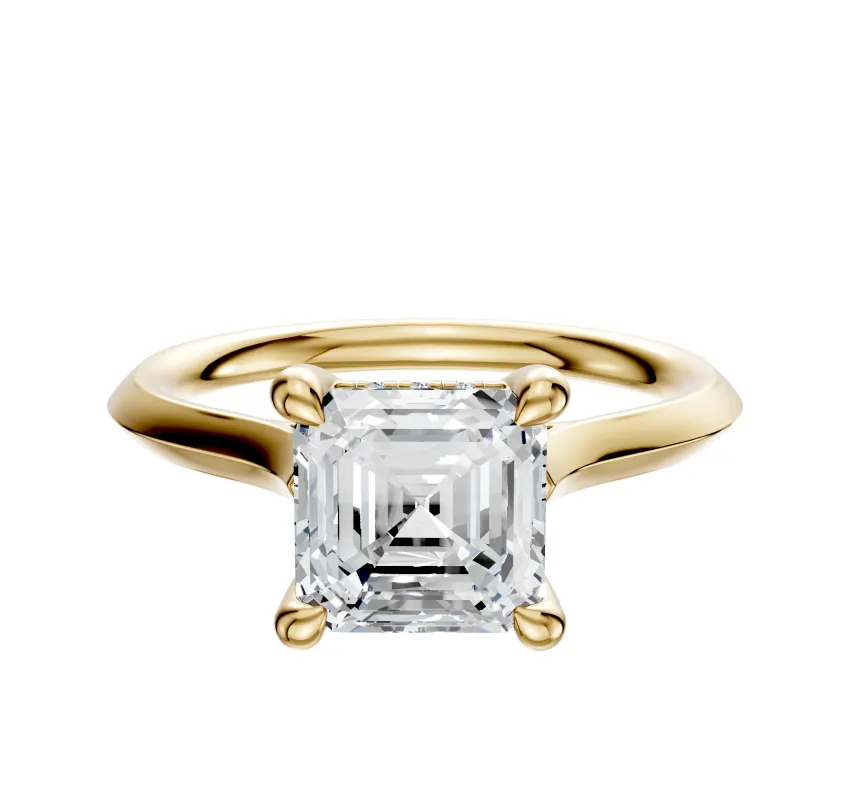 14K Yellow Gold 4 Prong Hidden Halo Cathedral Knife Edge 2.0mm Engagement Ring sold by Promise By Effy