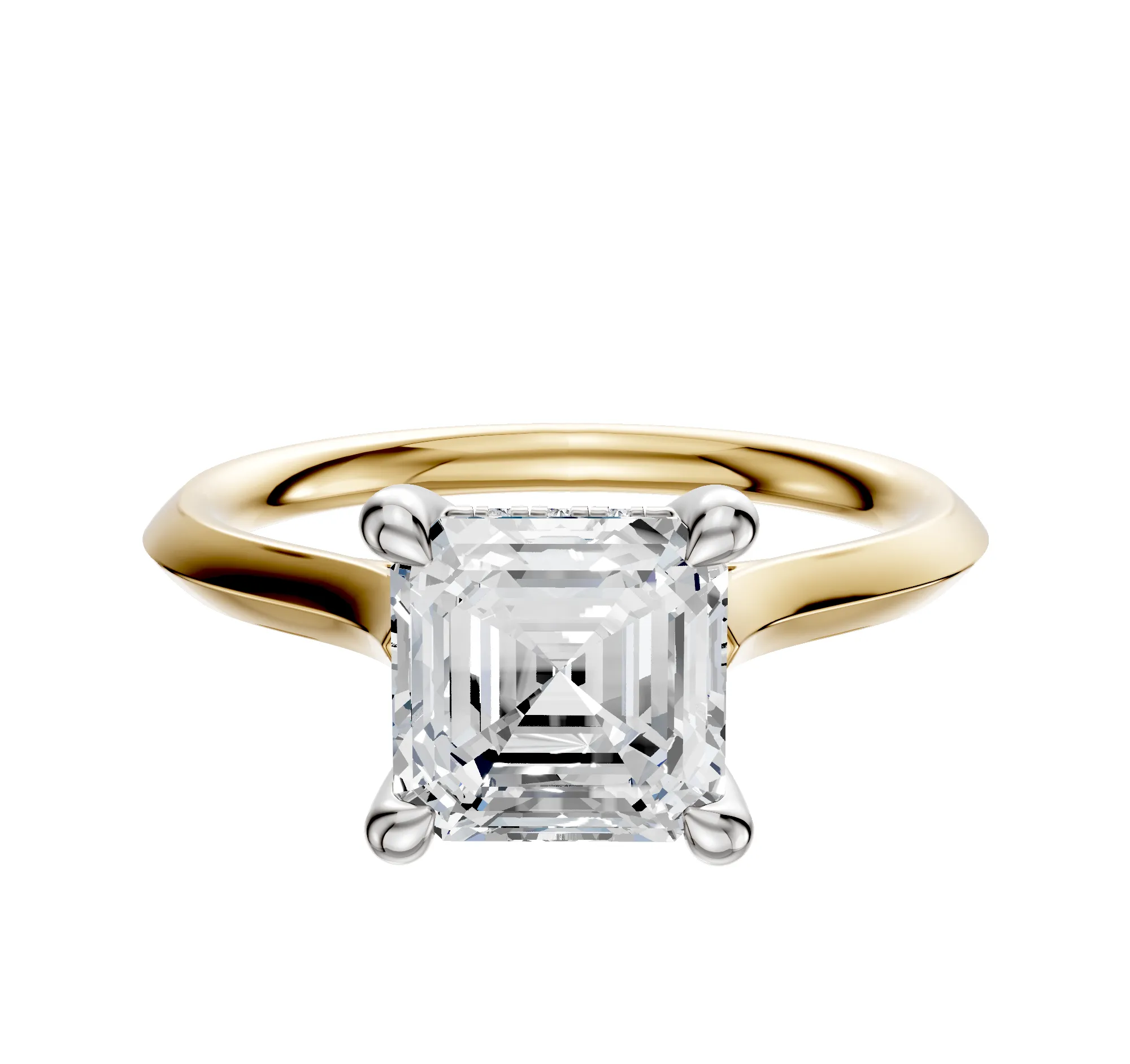 14K Two Tone 4 Prong Hidden Halo Cathedral Knife Edge 2.0mm Engagement Ring sold by Promise By Effy