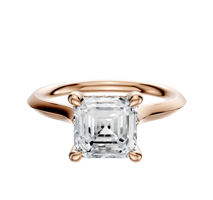 18K Rose Gold 4 Prong Hidden Halo Cathedral Knife Edge 2.0mm Engagement Ring sold by Promise By Effy