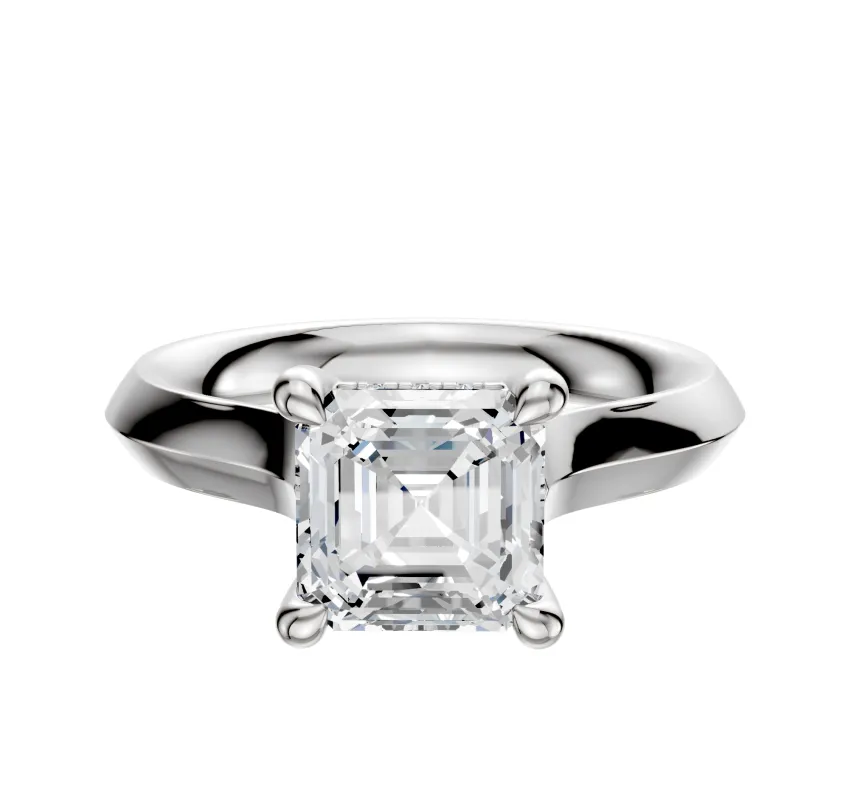14K White Gold 4 Prong Hidden Halo Cathedral Knife Edge 3.0mm Engagement Ring sold by Promise By Effy