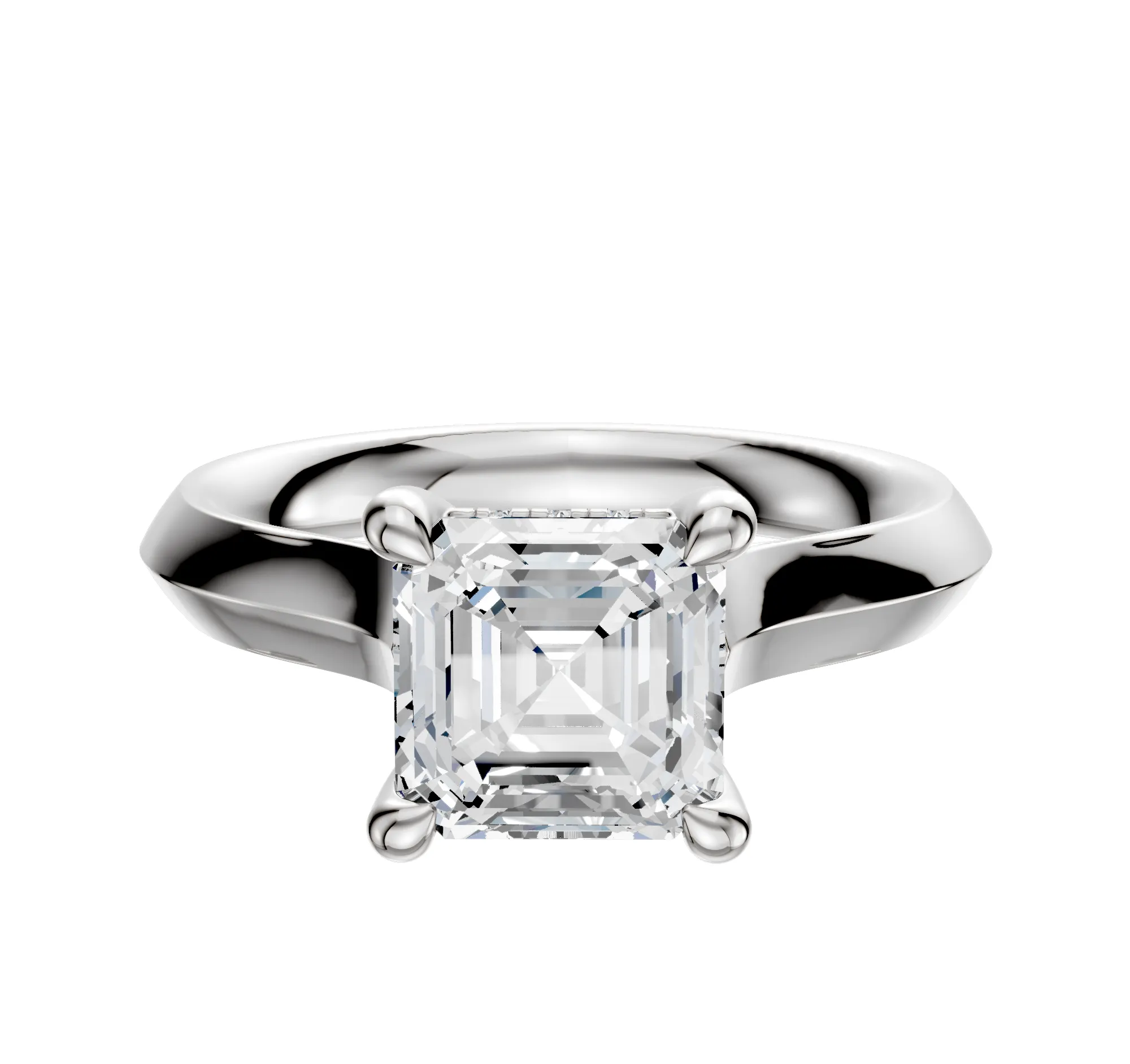 14K White Gold 4 Prong Hidden Halo Cathedral Knife Edge 3.0mm Engagement Ring sold by Promise By Effy