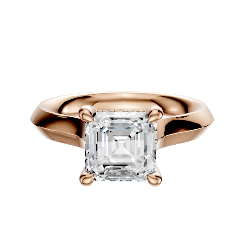 18K Rose Gold 4 Prong Hidden Halo Cathedral Knife Edge 3.0mm Engagement Ring sold by Promise By Effy