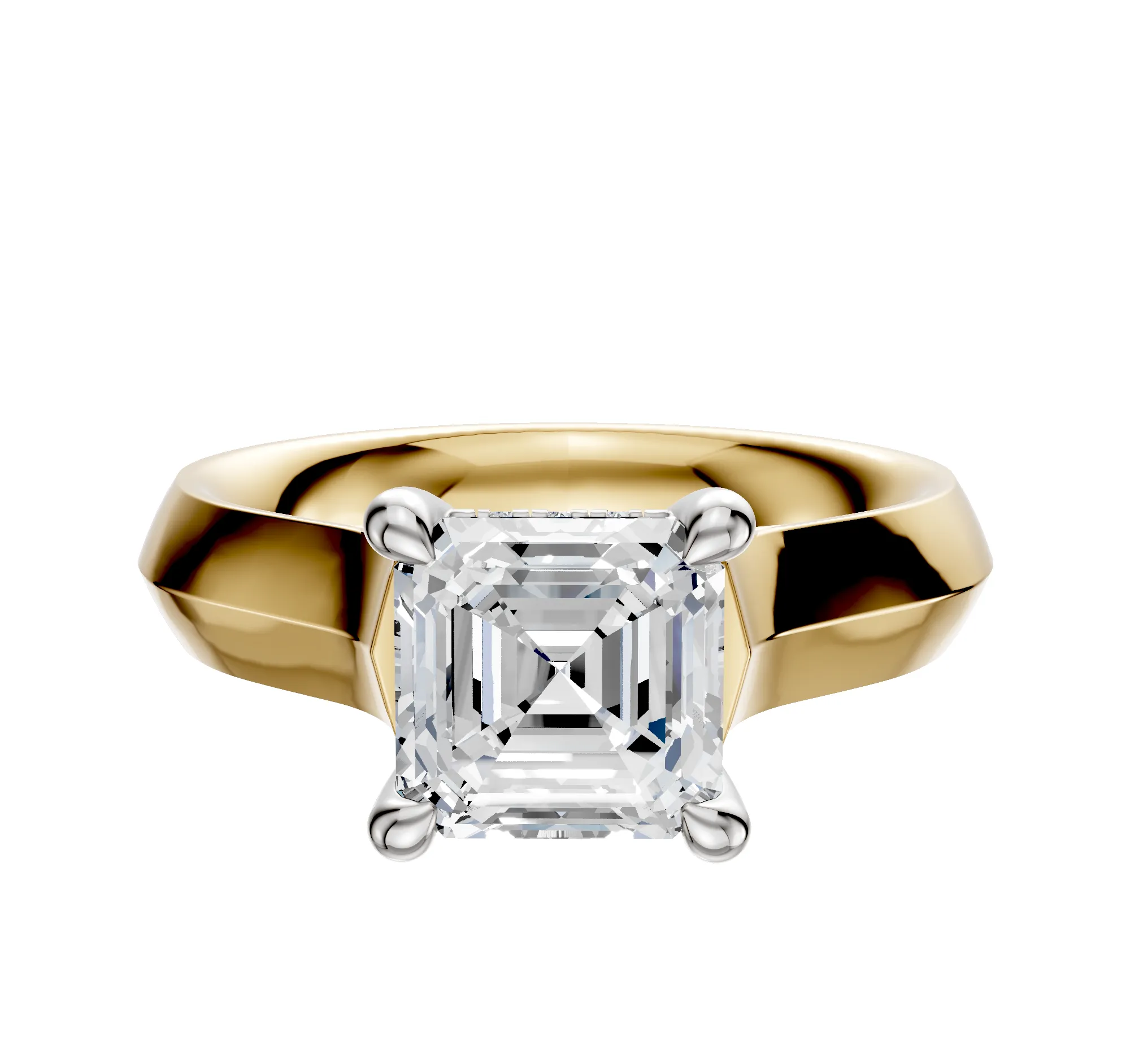 18K Two Tone 4 Prong Hidden Halo Cathedral Knife Edge 4.0mm Engagement Ring sold by Promise By Effy