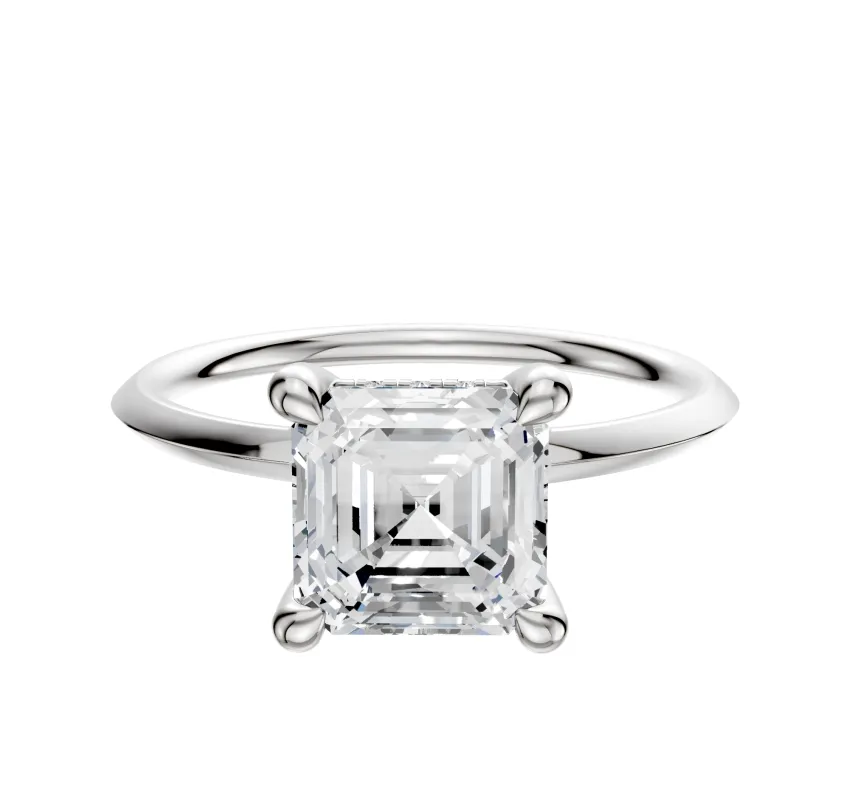 18K White Gold 4 Prong Hidden Halo Classic Knife Edge 1.5mm Engagement Ring sold by Promise By Effy