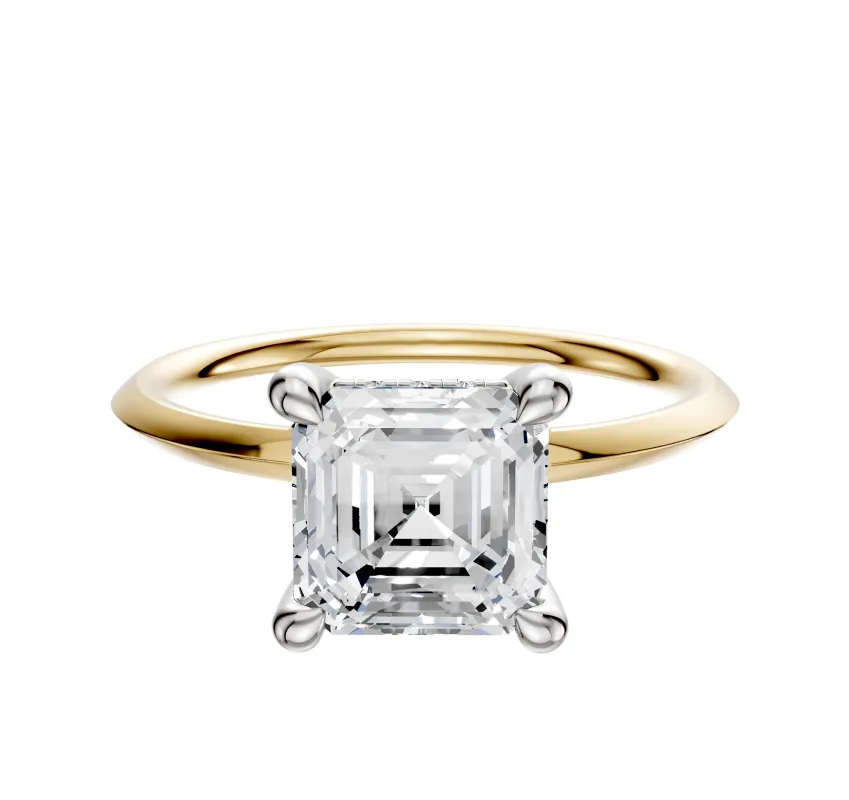 14K Two Tone 4 Prong Hidden Halo Classic Knife Edge 1.5mm Engagement Ring sold by Promise By Effy