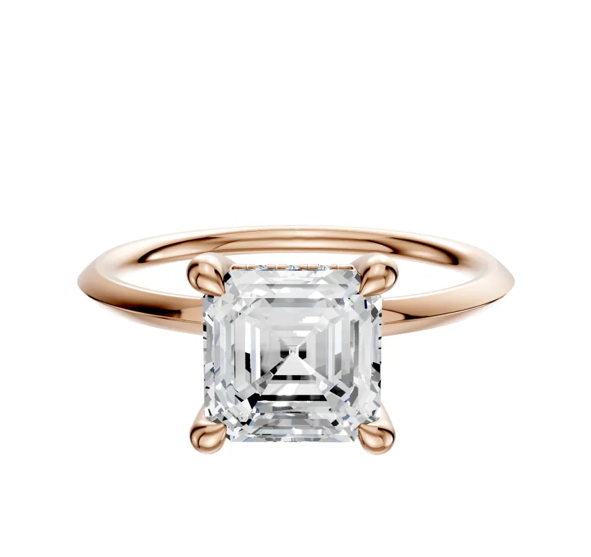 18K Rose Gold 4 Prong Hidden Halo Classic Knife Edge 1.5mm Engagement Ring sold by Promise By Effy