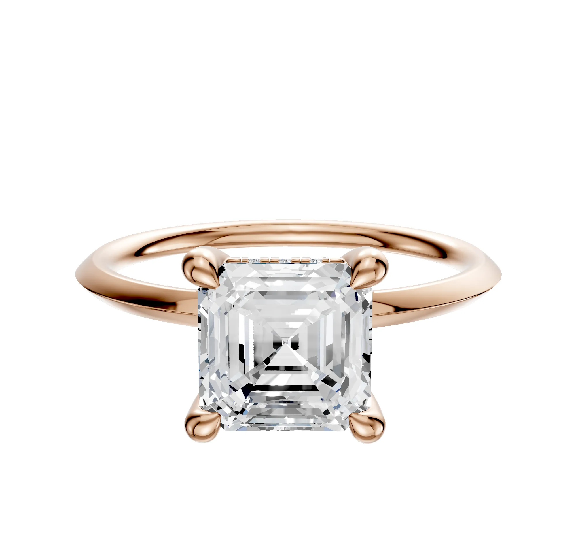 18K Rose Gold 4 Prong Hidden Halo Classic Knife Edge 1.5mm Engagement Ring sold by Promise By Effy