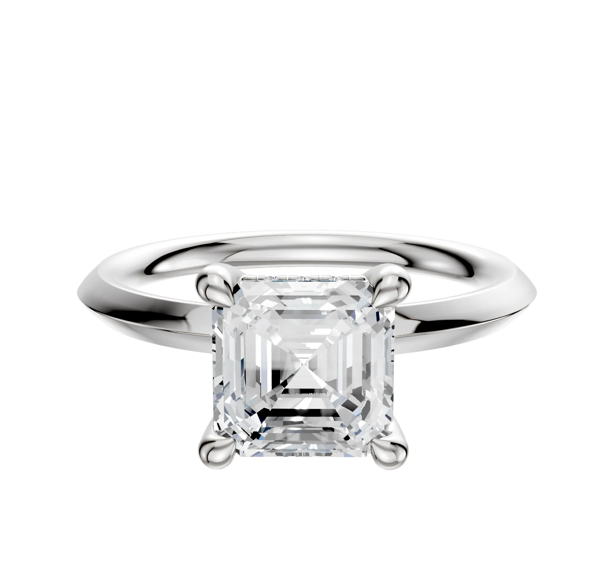 14K White Gold 4 Prong Hidden Halo Classic Knife Edge 2.0mm Engagement Ring sold by Promise By Effy