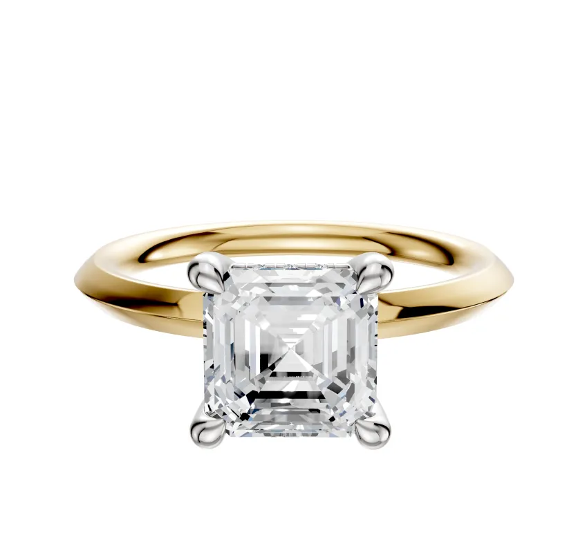 14K Two Tone 4 Prong Hidden Halo Classic Knife Edge 2.0mm Engagement Ring sold by Promise By Effy