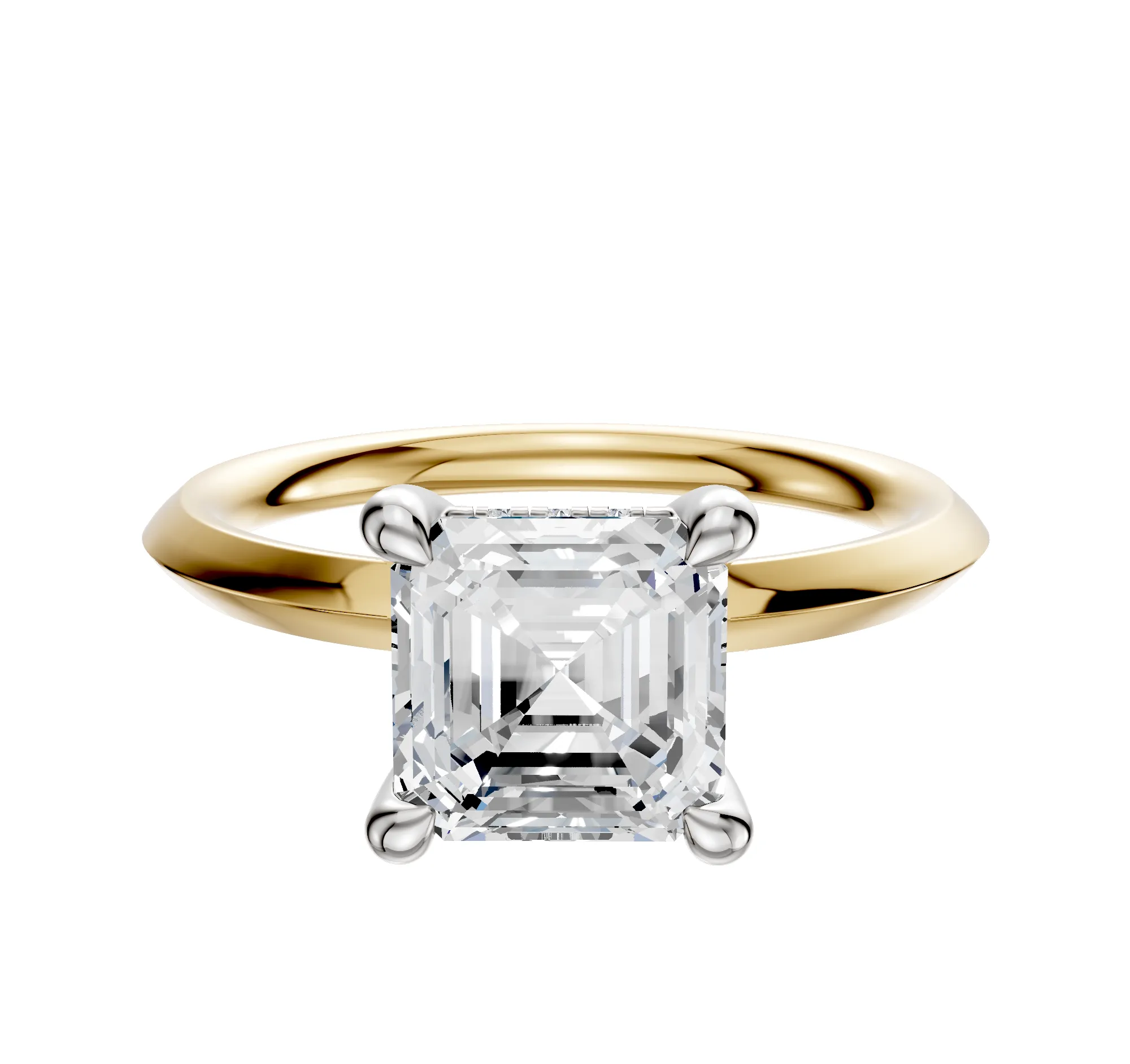 14K Two Tone 4 Prong Hidden Halo Classic Knife Edge 2.0mm Engagement Ring sold by Promise By Effy