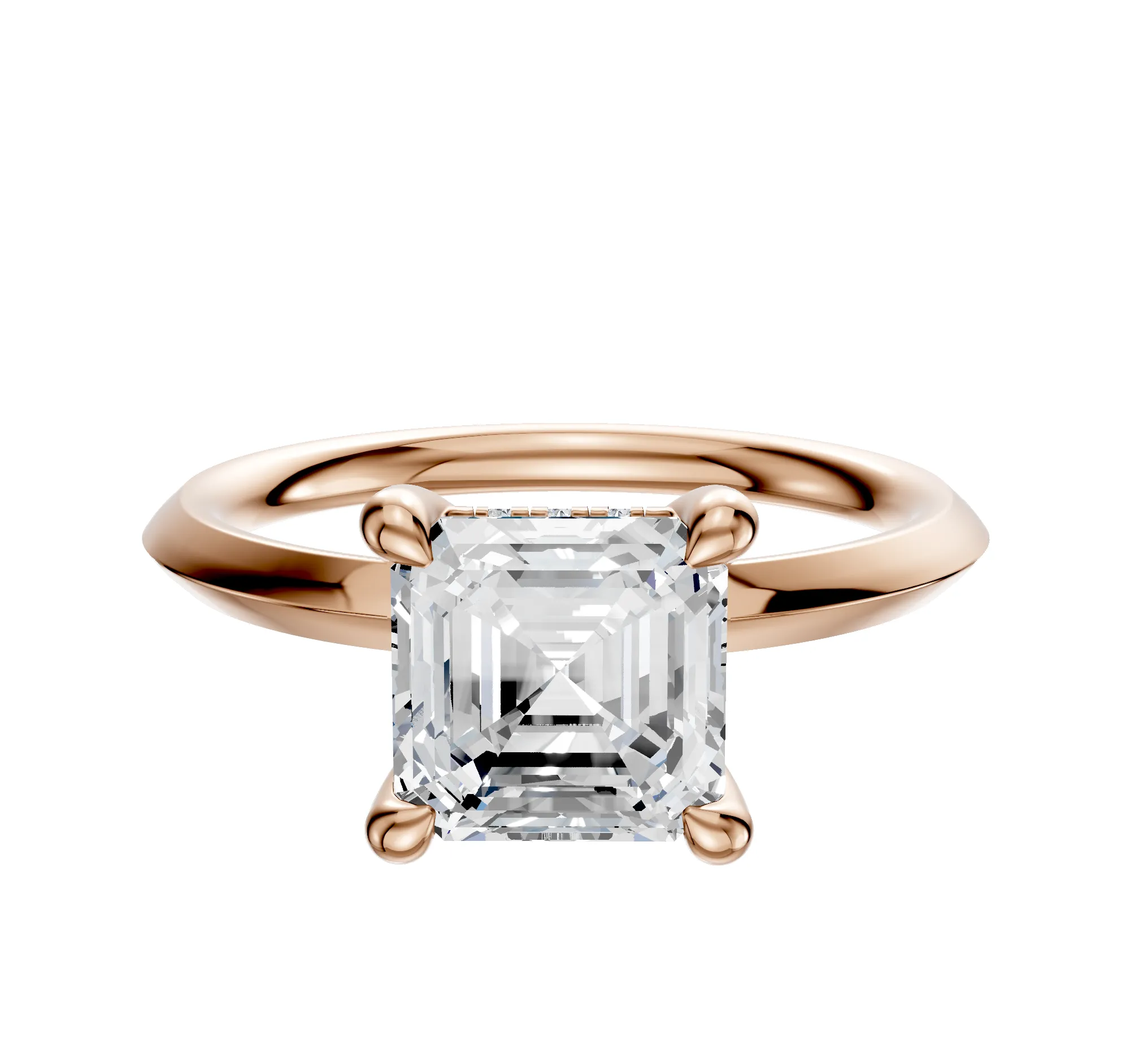 14K Rose Gold 4 Prong Hidden Halo Classic Knife Edge 2.0mm Engagement Ring sold by Promise By Effy