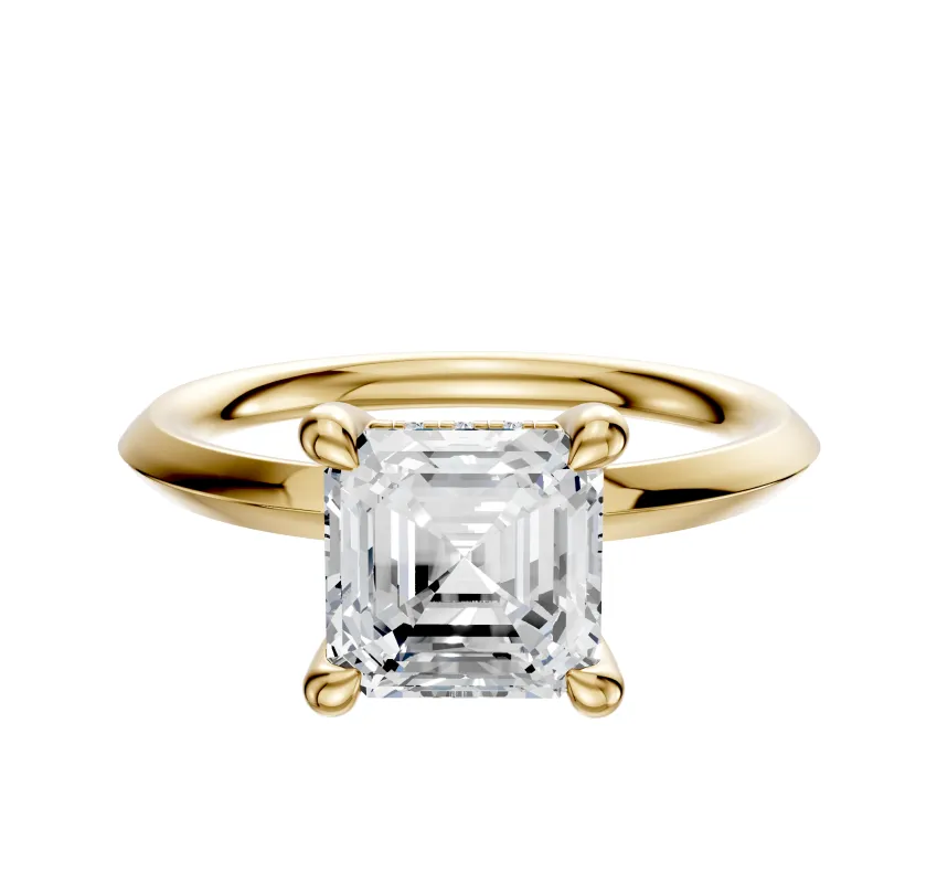 14K Yellow Gold 4 Prong Hidden Halo Classic Knife Edge 2.0mm Engagement Ring sold by Promise By Effy