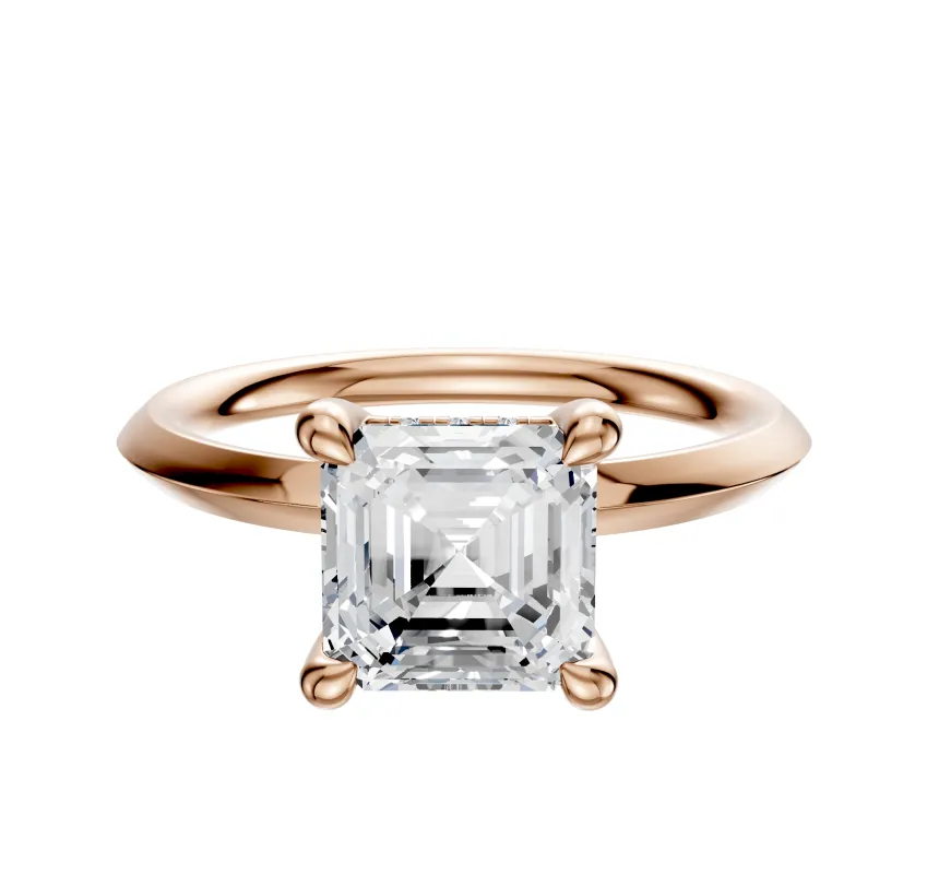 18K Rose Gold 4 Prong Hidden Halo Classic Knife Edge 2.0mm Engagement Ring sold by Promise By Effy