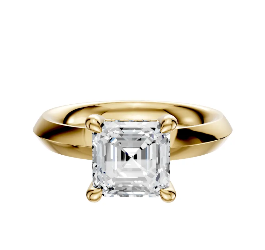 18K Yellow Gold 4 Prong Hidden Halo Classic Knife Edge 3.0mm Engagement Ring sold by Promise By Effy