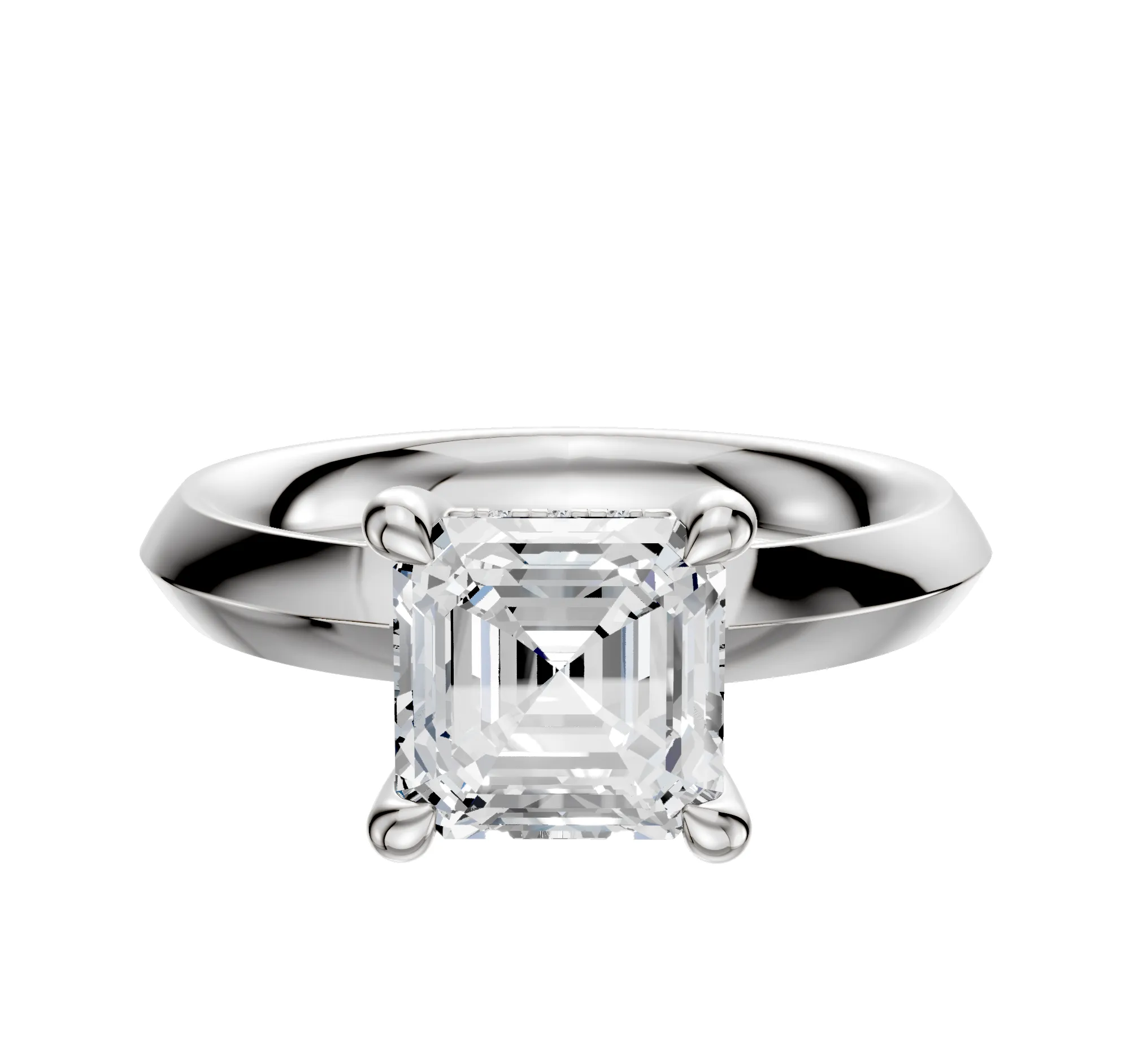 18K White Gold 4 Prong Hidden Halo Classic Knife Edge 3.0mm Engagement Ring sold by Promise By Effy