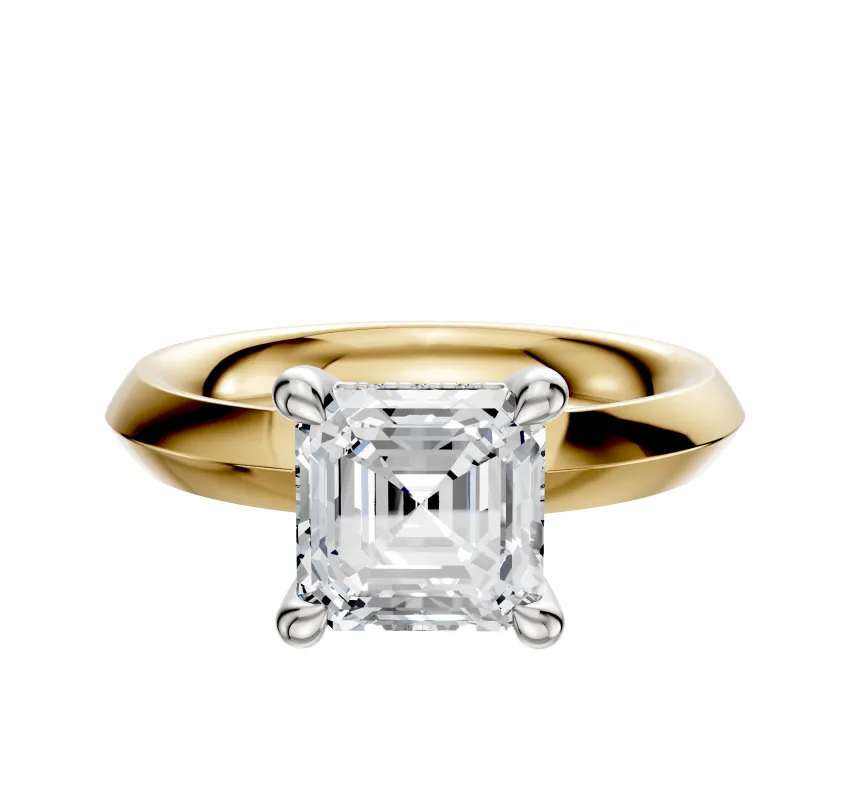 18K Two Tone 4 Prong Hidden Halo Classic Knife Edge 3.0mm Engagement Ring sold by Promise By Effy