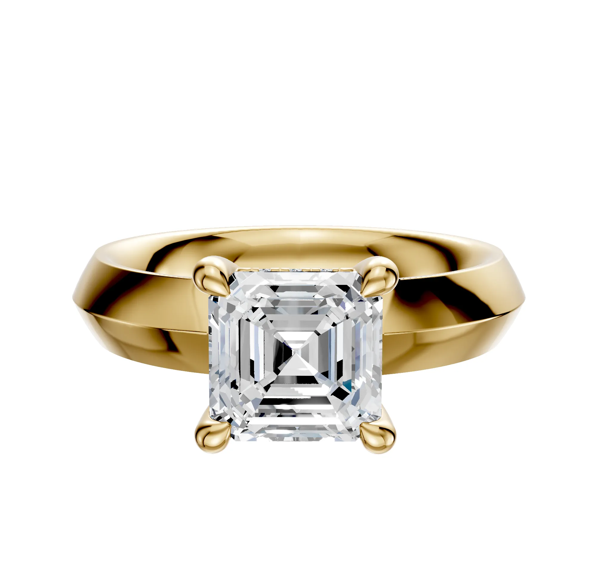 14K Yellow Gold 4 Prong Hidden Halo Classic Knife Edge 4.0mm Engagement Ring sold by Promise By Effy