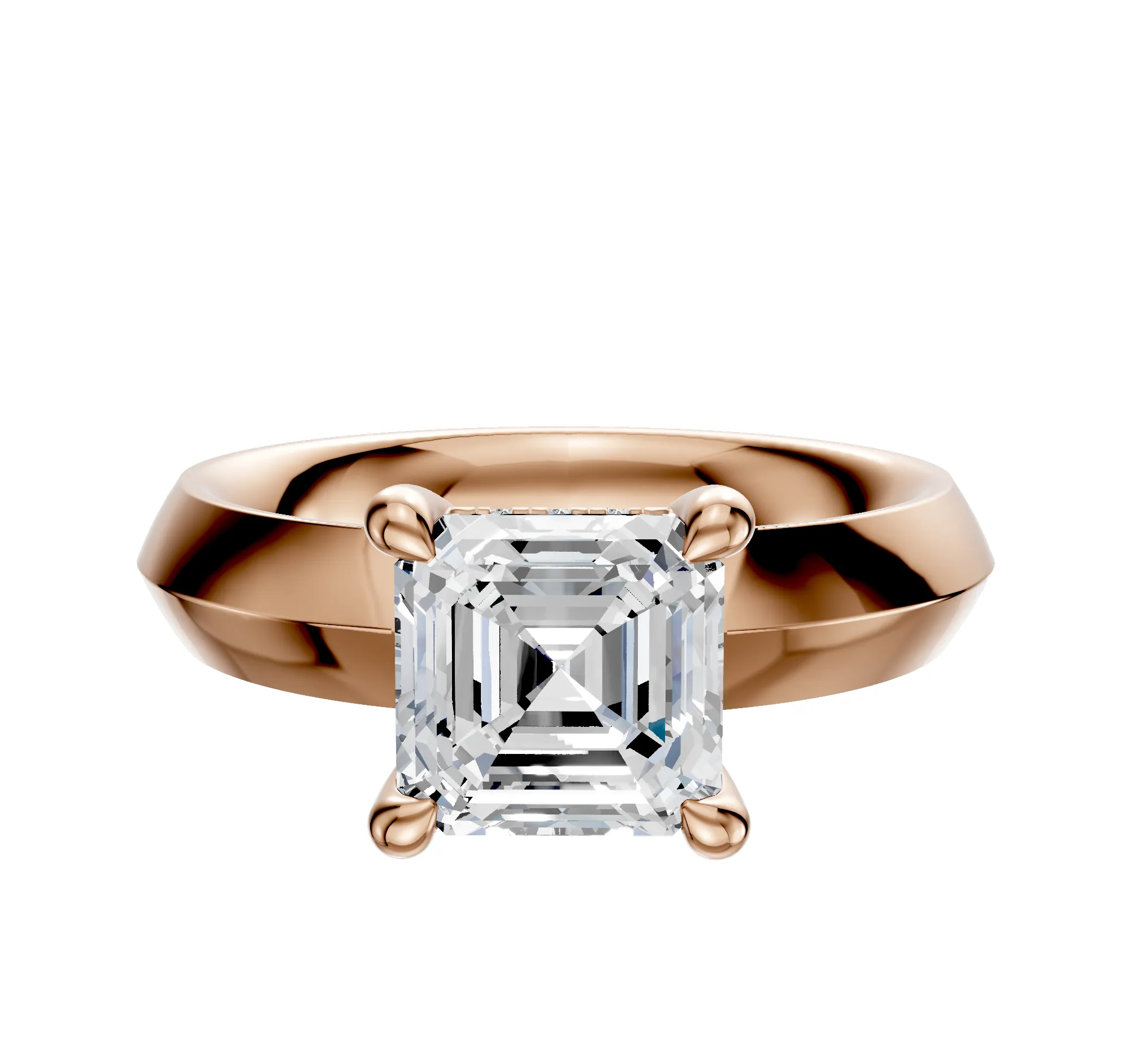 14K Rose Gold 4 Prong Hidden Halo Classic Knife Edge 4.0mm Engagement Ring sold by Promise By Effy