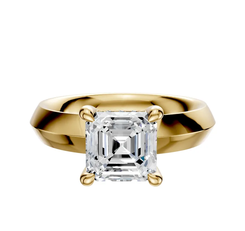 18K Yellow Gold 4 Prong Hidden Halo Classic Knife Edge 4.0mm Engagement Ring sold by Promise By Effy