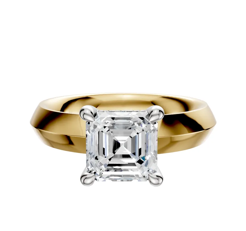 18K Two Tone 4 Prong Hidden Halo Classic Knife Edge 4.0mm Engagement Ring made by Promise By Effy