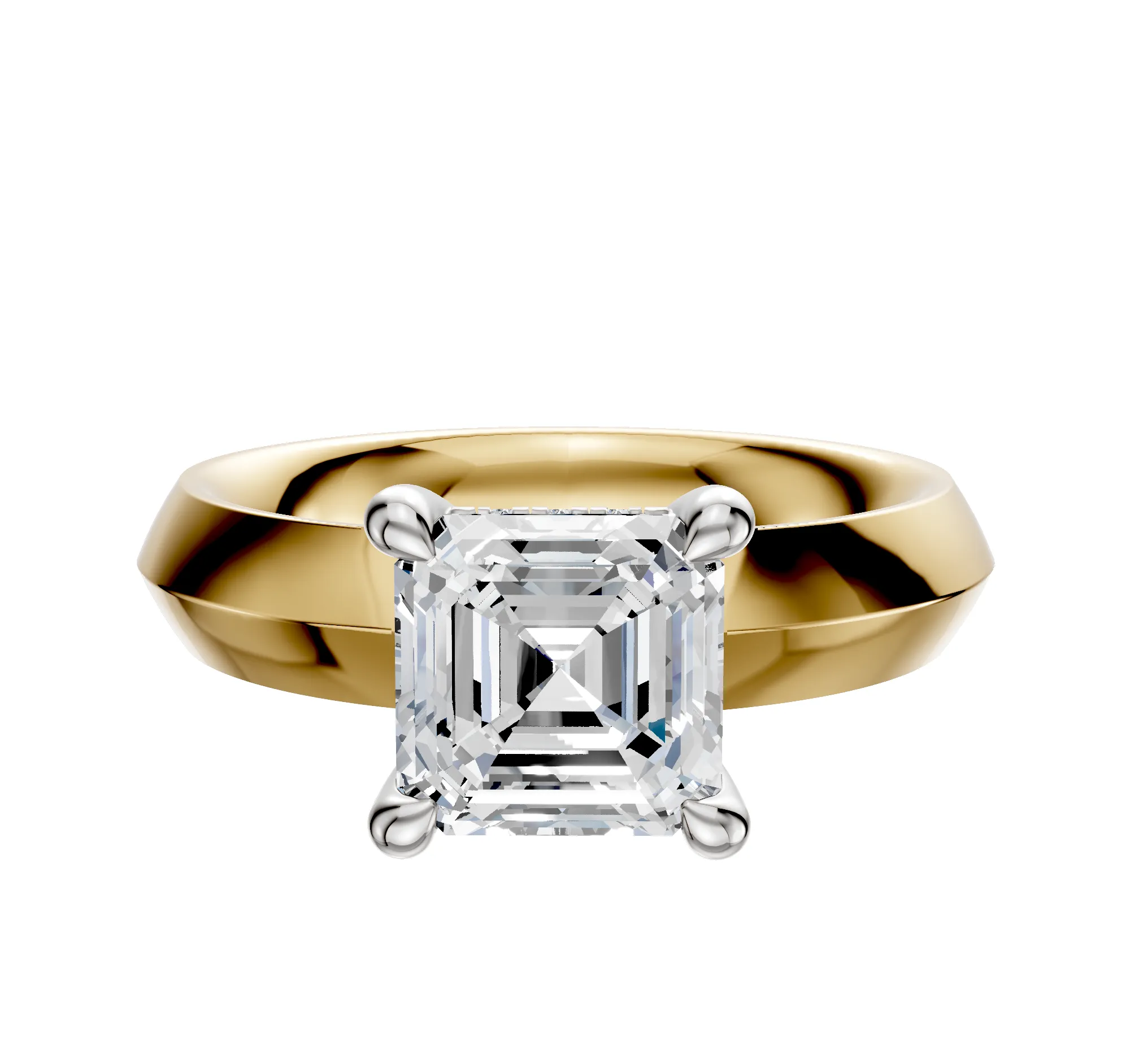 18K Two Tone 4 Prong Hidden Halo Classic Knife Edge 4.0mm Engagement Ring sold by Promise By Effy