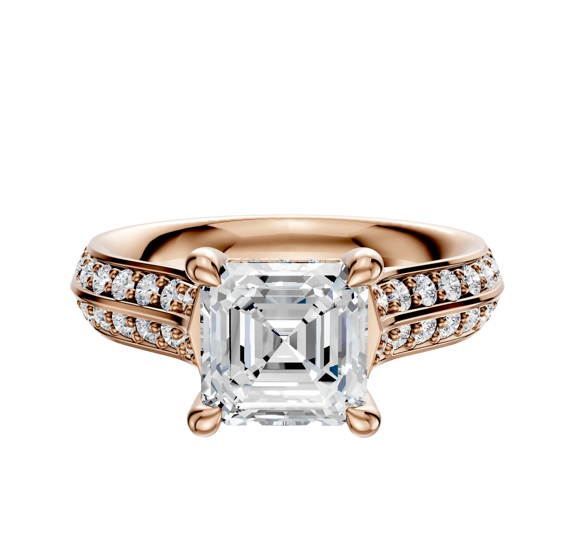 14K Rose Gold 4 Prong Hidden Halo Cathedral Knife Edge 1-Row-Pave 2.5mm Engagement Ring sold by Promise By Effy