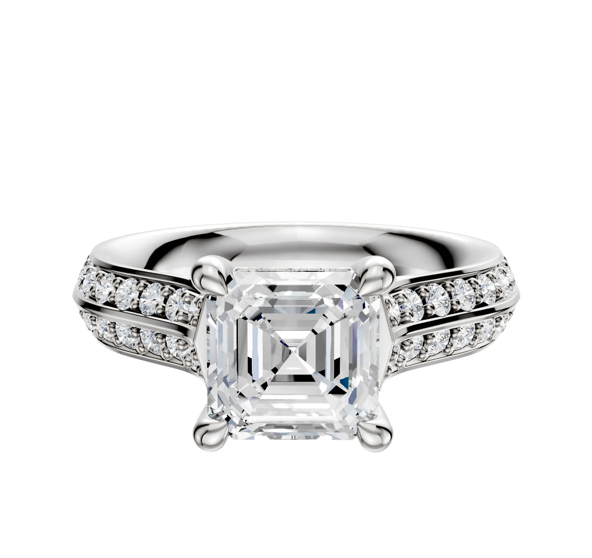 Platinum 4 Prong Hidden Halo Cathedral Knife Edge 1-Row-Pave 2.5mm Engagement Ring sold by Promise By Effy