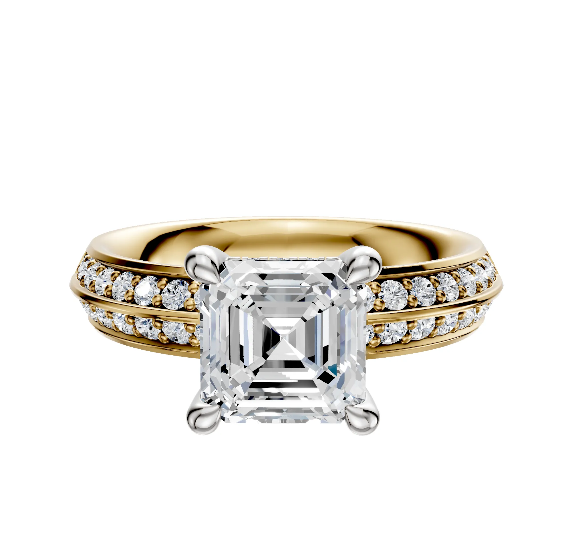 18K Two Tone 4 Prong Hidden Halo Classic Knife Edge 1-Row-Pave 2.5mm Engagement Ring sold by Promise By Effy