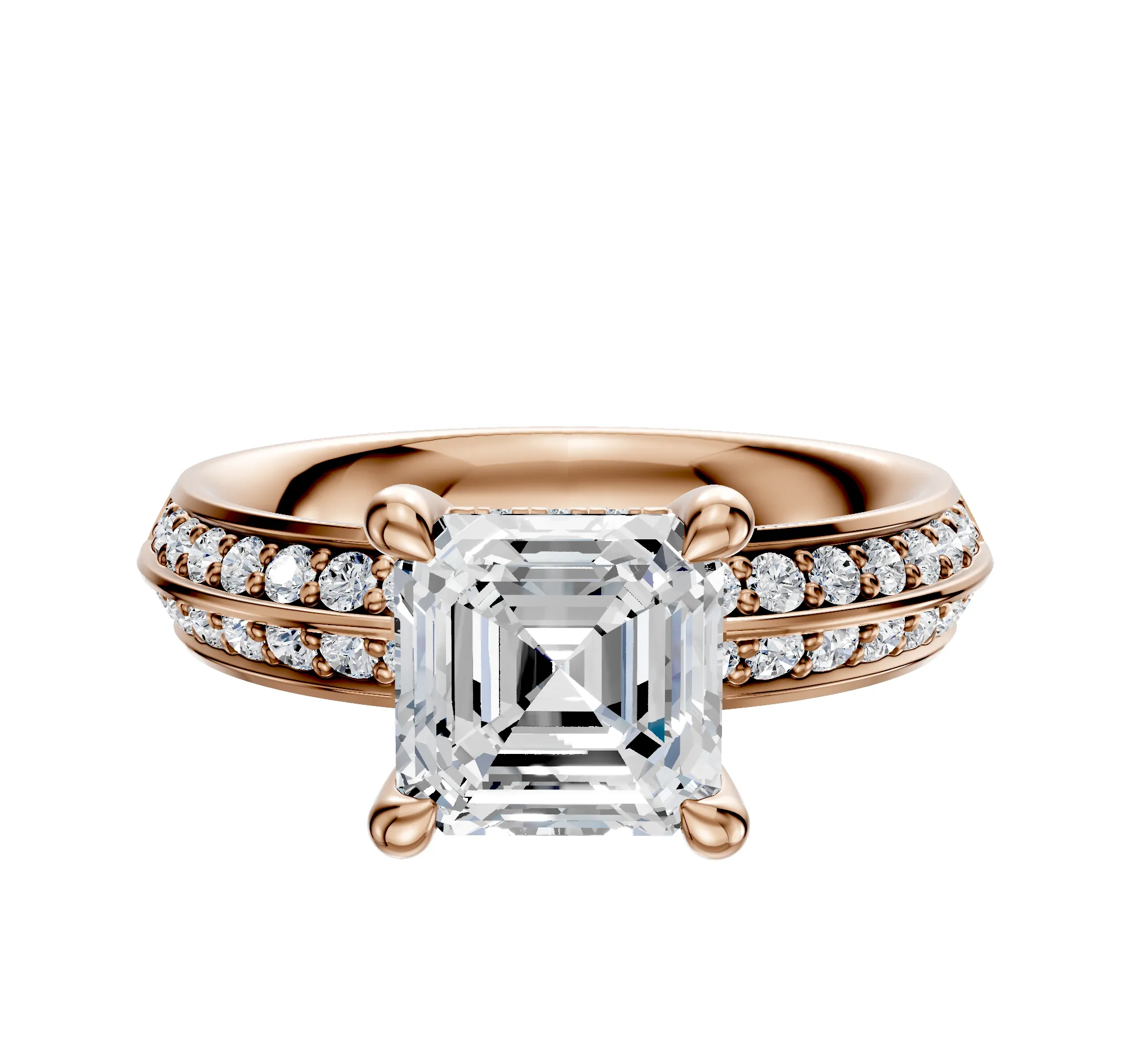 18K Rose Gold 4 Prong Hidden Halo Classic Knife Edge 1-Row-Pave 2.5mm Engagement Ring sold by Promise By Effy