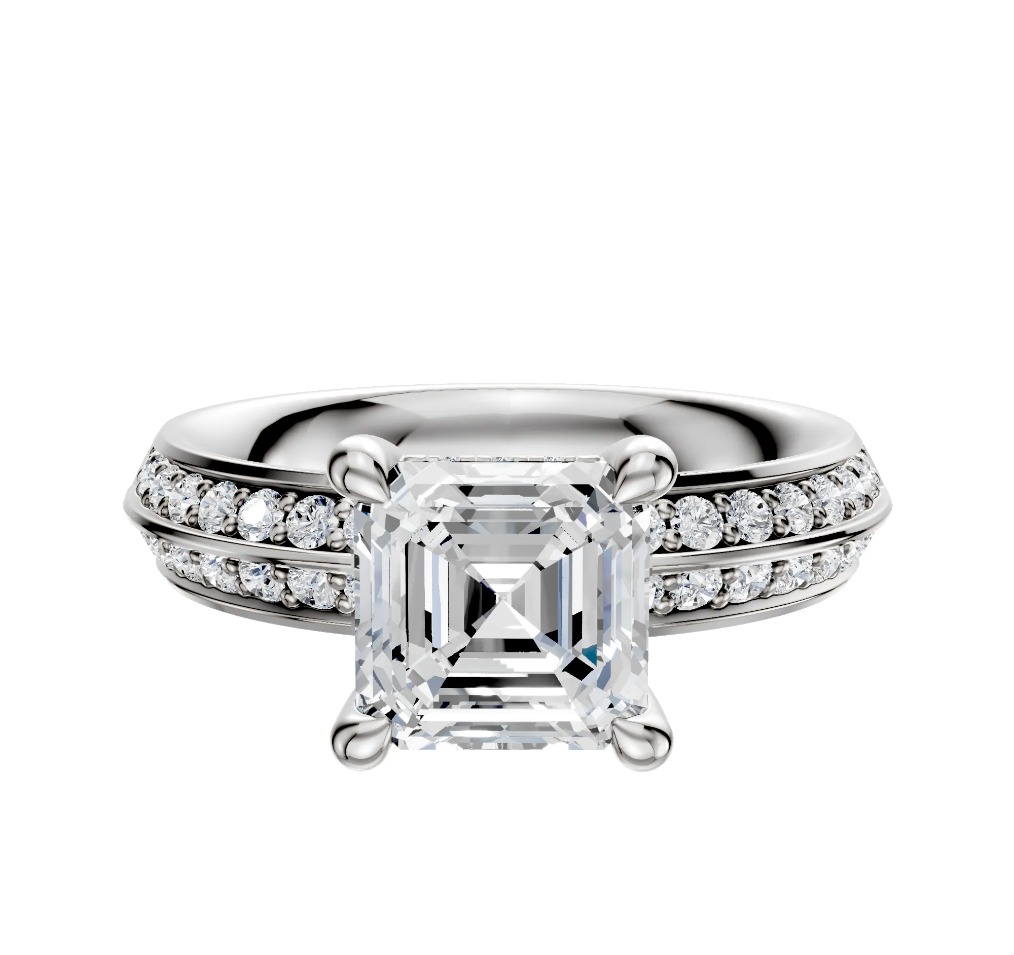 Platinum 4 Prong Hidden Halo Classic Knife Edge 1-Row-Pave 2.5mm Engagement Ring sold by Promise By Effy