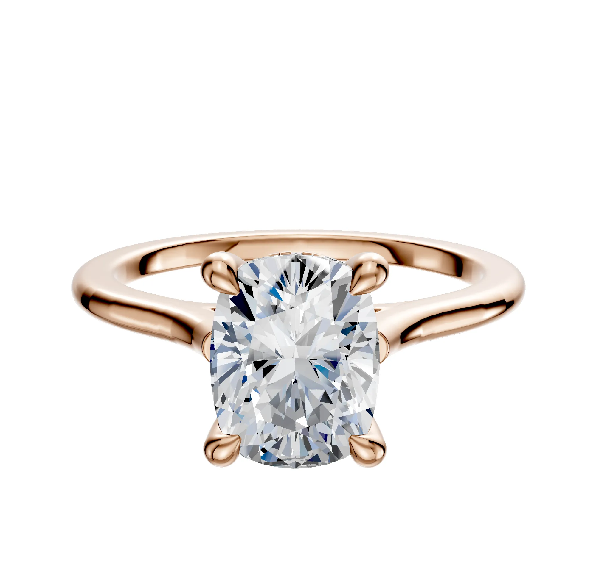 14K Rose Gold 4 Prong Hidden Halo Cathedral Dome 1.5mm Engagement Ring sold by Promise By Effy