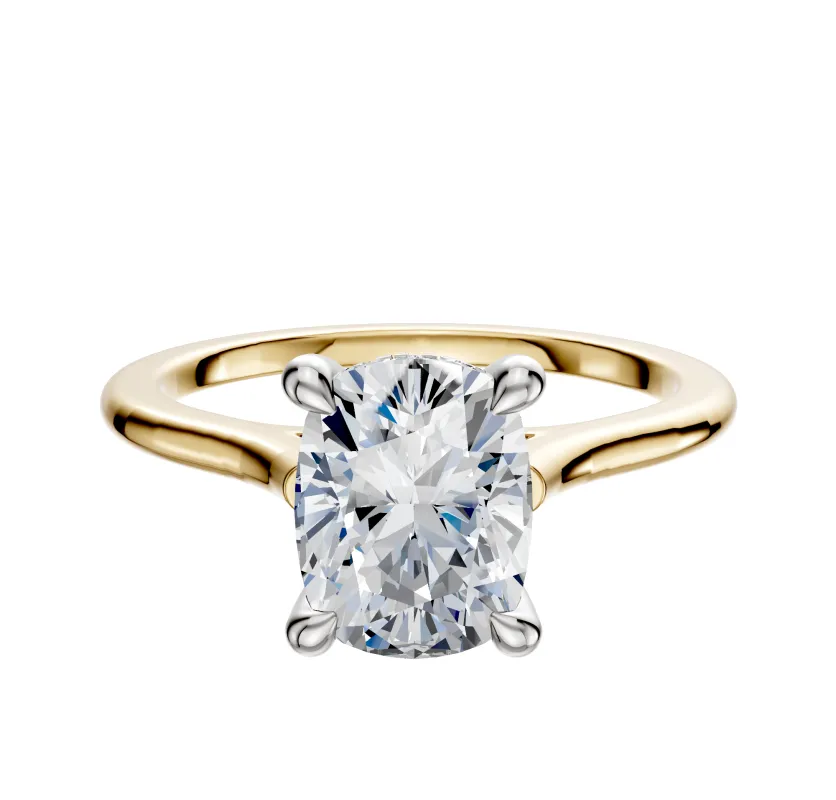 14K Two Tone 4 Prong Hidden Halo Cathedral Dome 1.5mm Engagement Ring sold by Promise By Effy