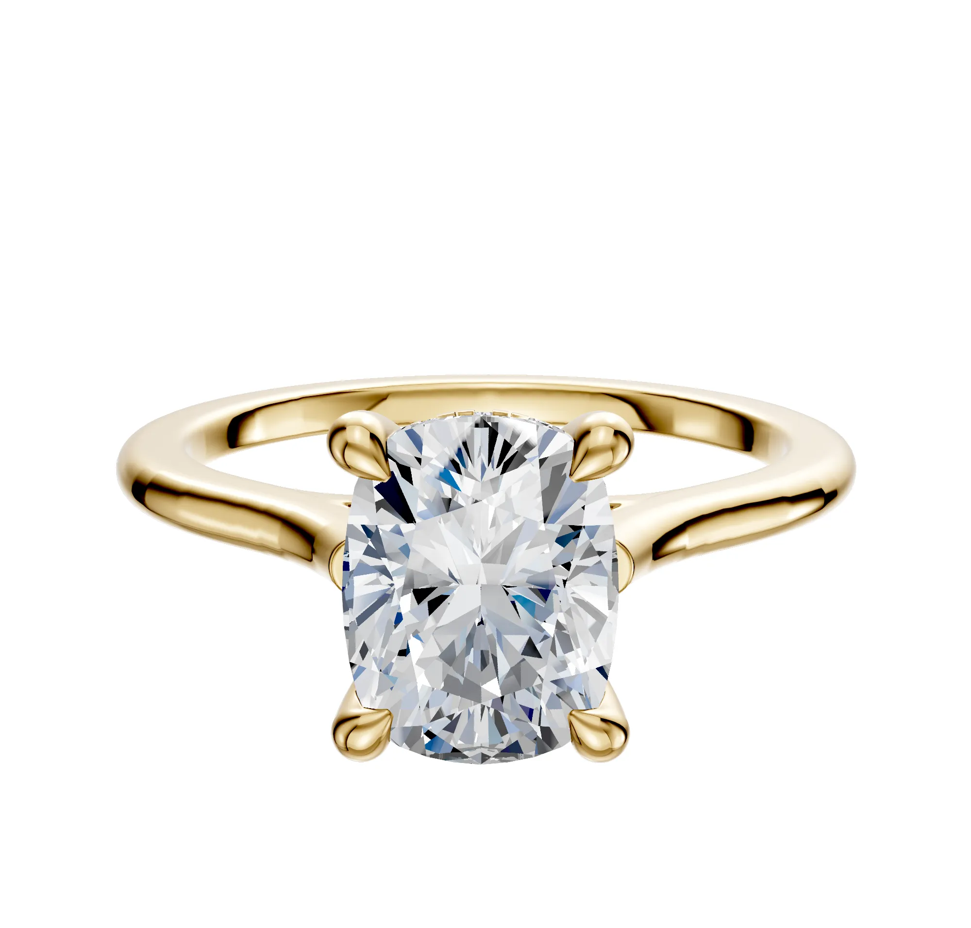 18K Yellow Gold 4 Prong Hidden Halo Cathedral Dome 1.5mm Engagement Ring sold by Promise By Effy