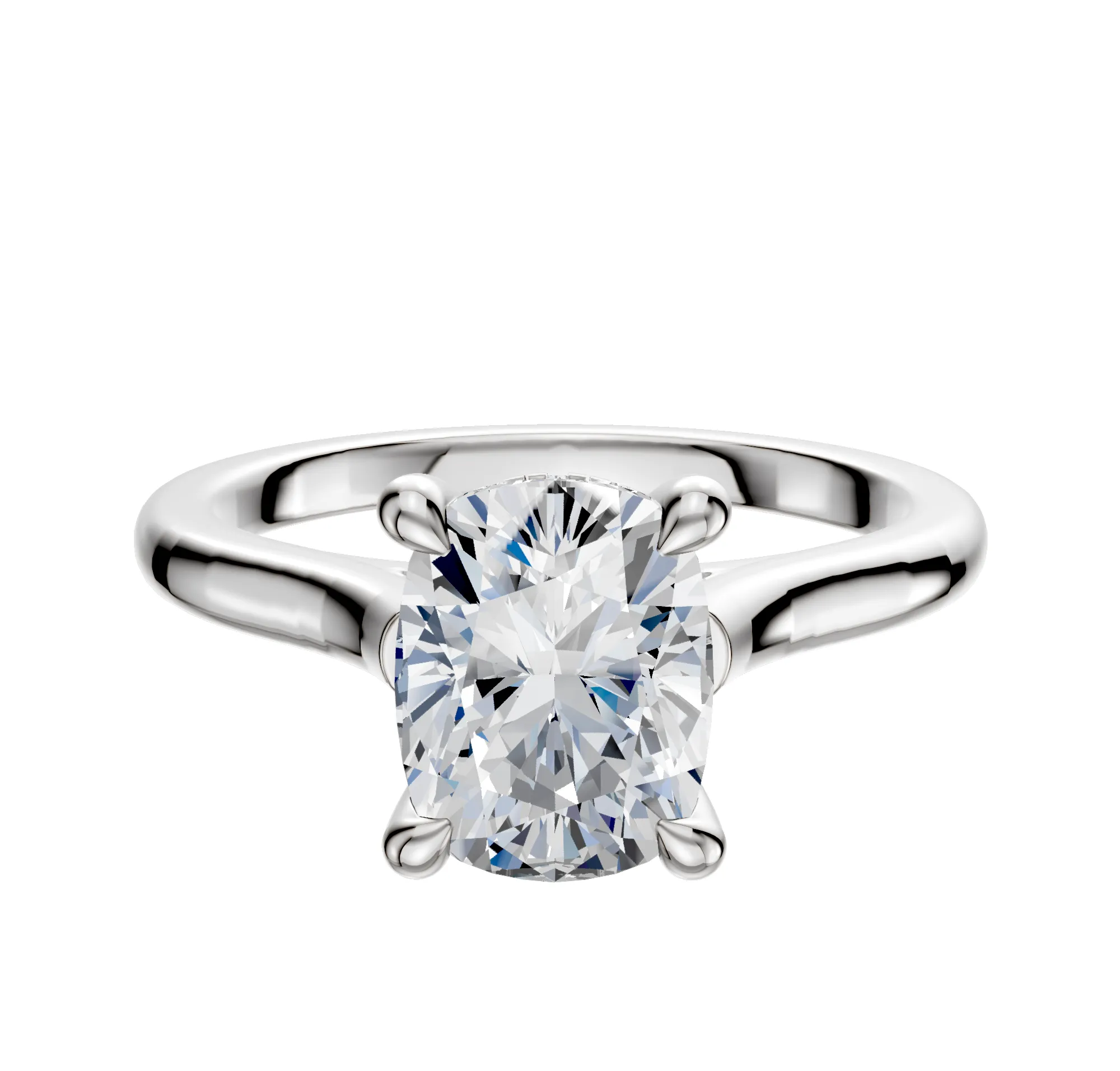 14K White Gold 4 Prong Hidden Halo Cathedral Dome 2.0mm Engagement Ring sold by Promise By Effy