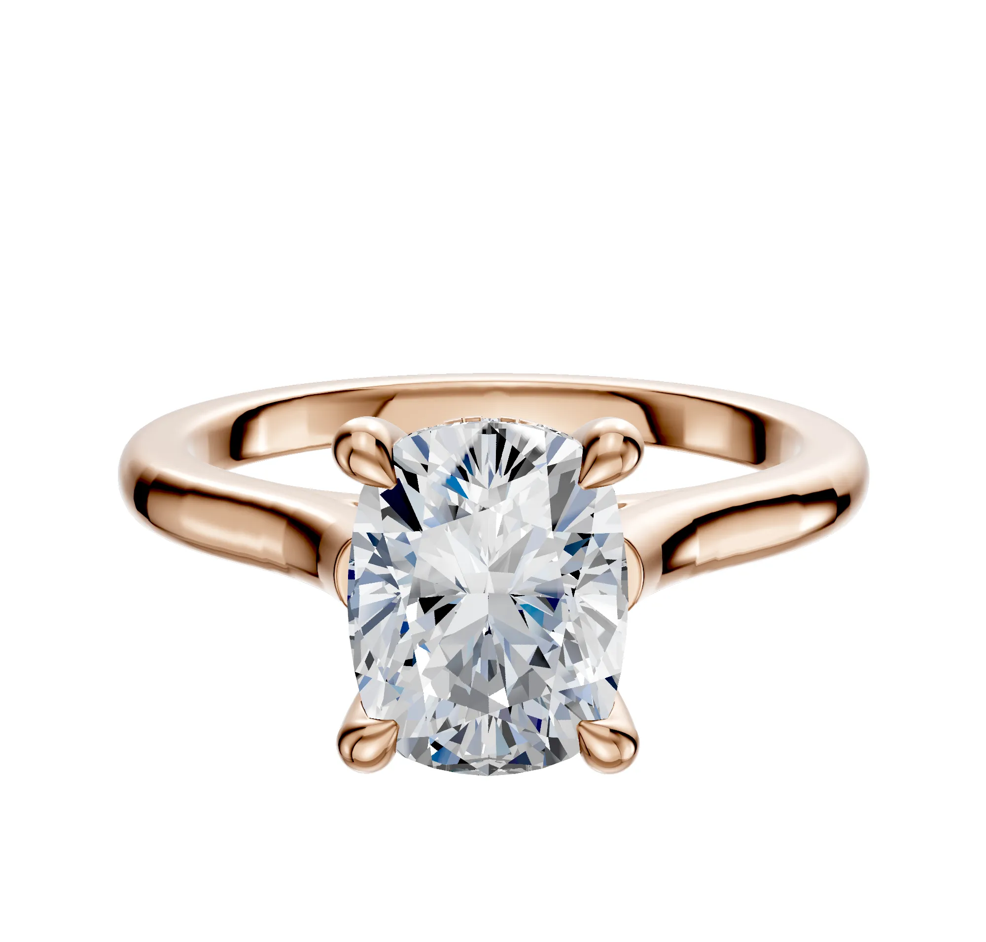 18K Rose Gold 4 Prong Hidden Halo Cathedral Dome 2.0mm Engagement Ring sold by Promise By Effy