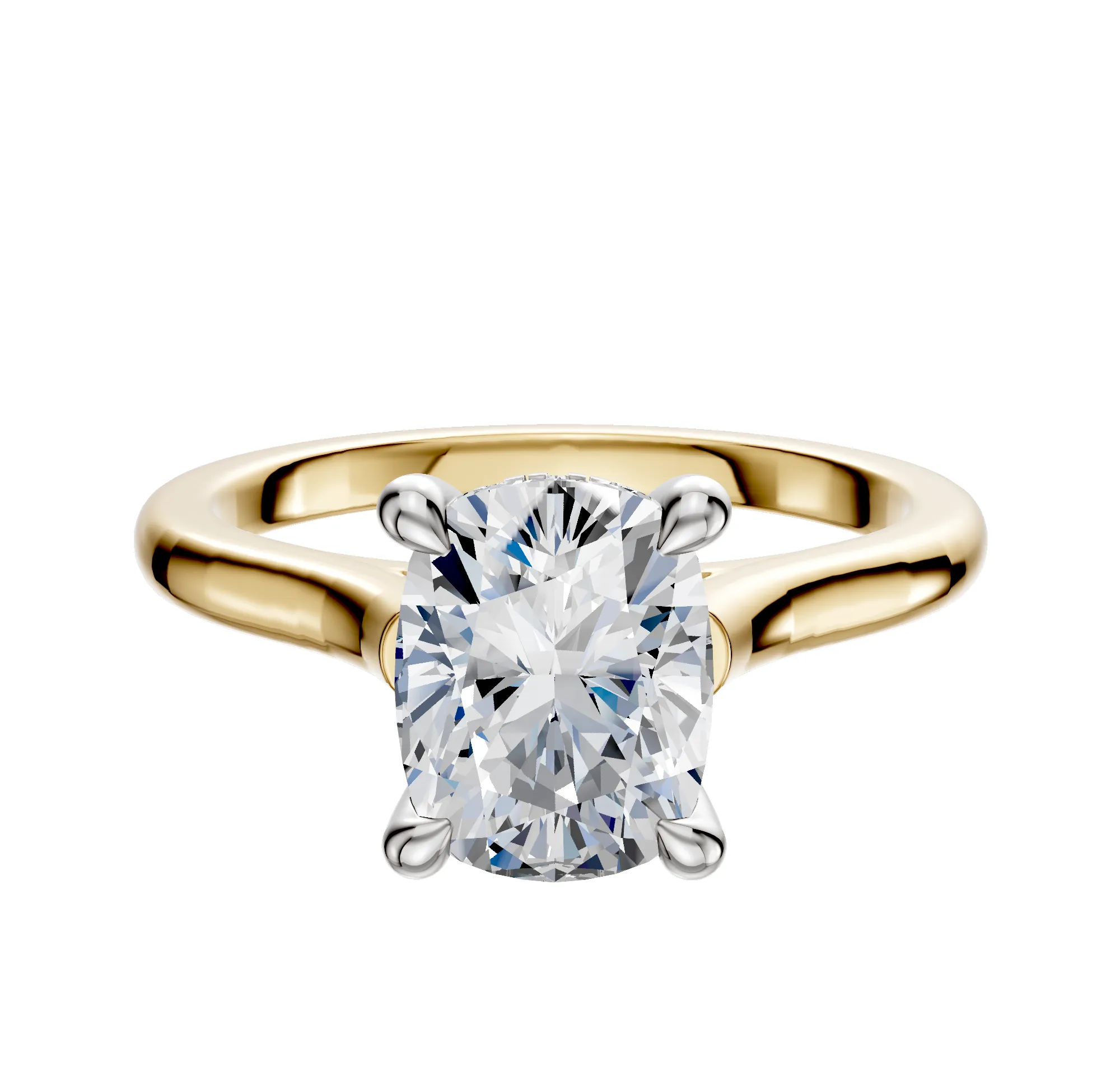 18K Two Tone 4 Prong Hidden Halo Cathedral Dome 2.0mm Engagement Ring sold by Promise By Effy