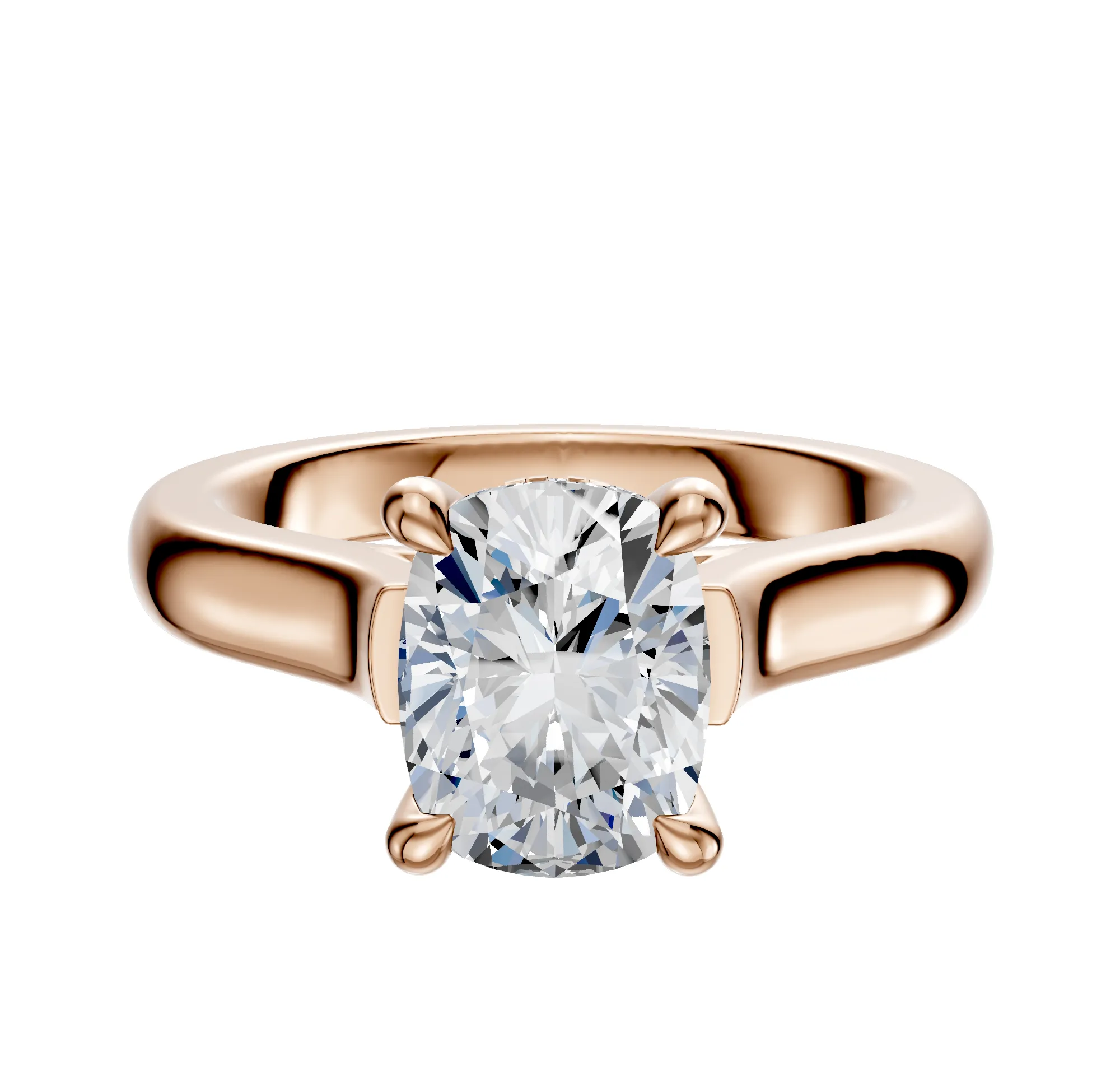18K Rose Gold 4 Prong Hidden Halo Cathedral Dome 3.0mm Engagement Ring sold by Promise By Effy