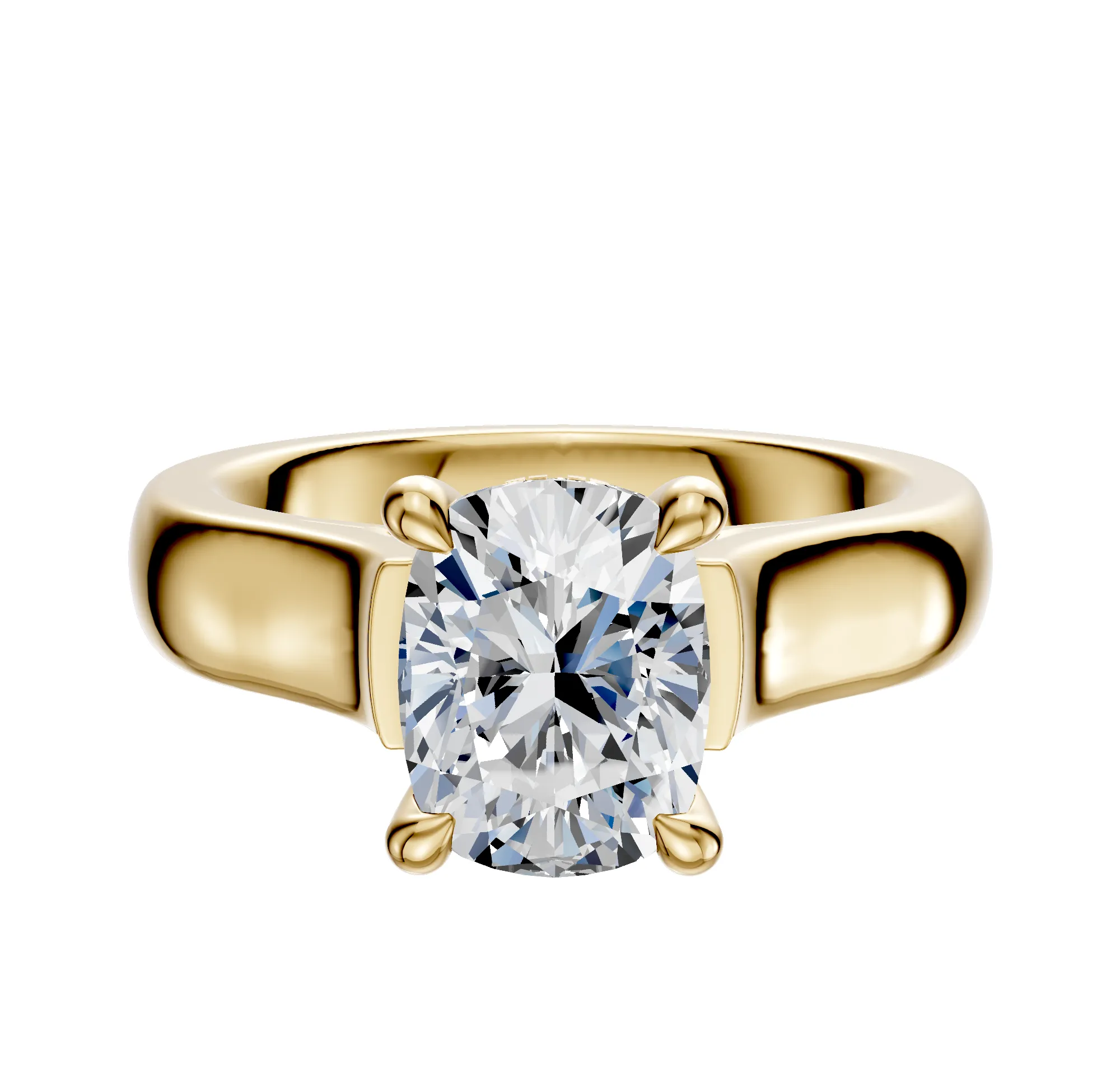 14K Yellow Gold 4 Prong Hidden Halo Cathedral Dome 4.0mm Engagement Ring sold by Promise By Effy